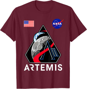 NASA Artemis II Mission Patch Commemorative Meatball Logo T-Shirt - T-Shirt | Maroon