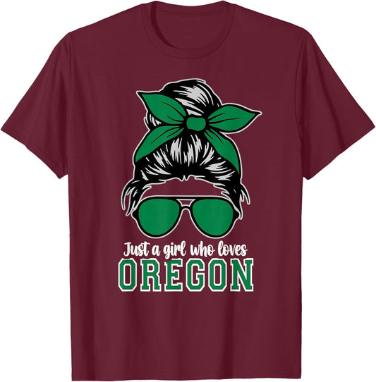 Oregon Design Girl Mom Sisters Messy Bun Hair T-Shirt - T-Shirt | Maroon