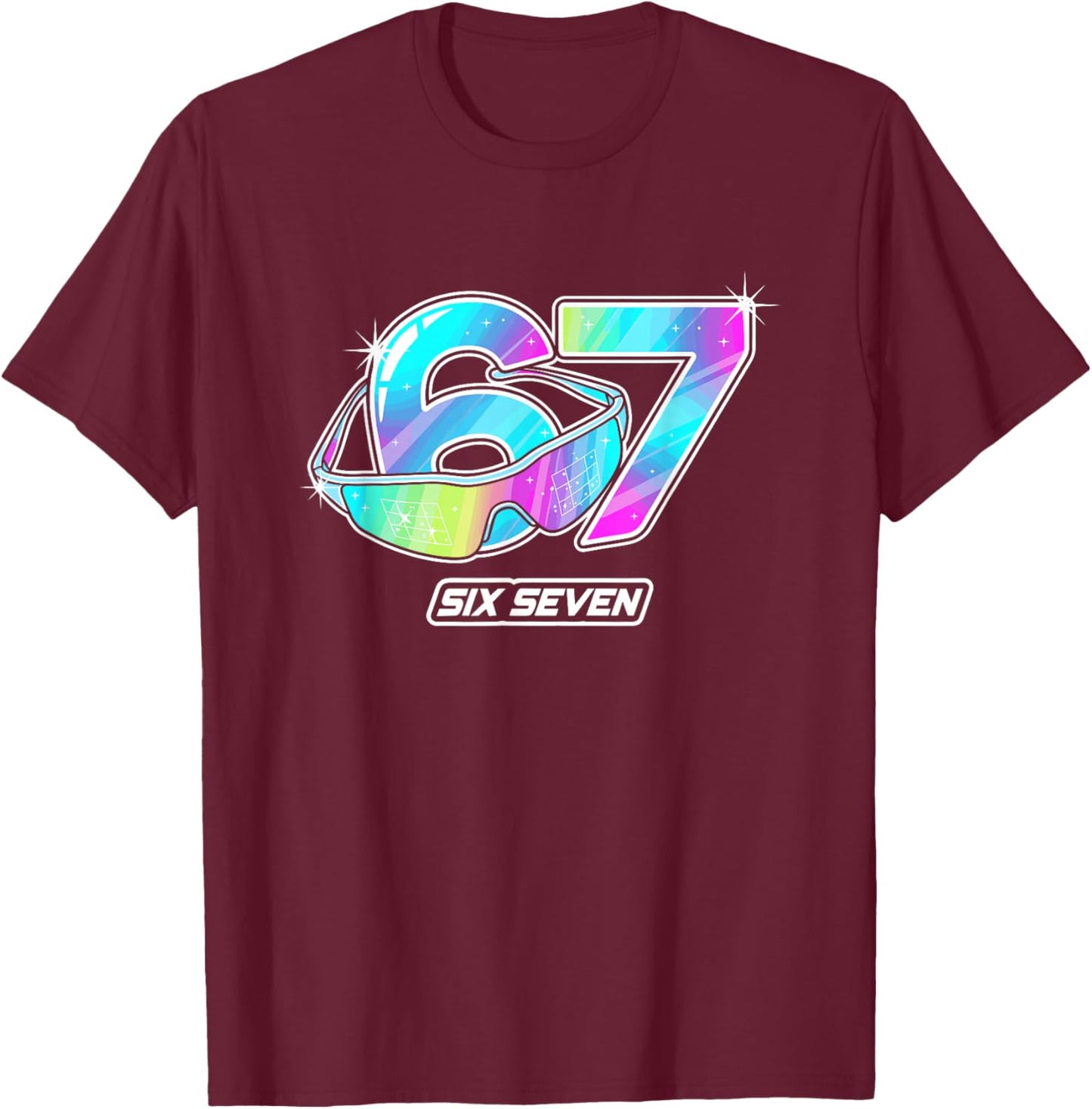 6 7 Meme Six Seven Sunglasses Gen Alpha Funny Design 67 T-Shirt - T-Shirt | Maroon