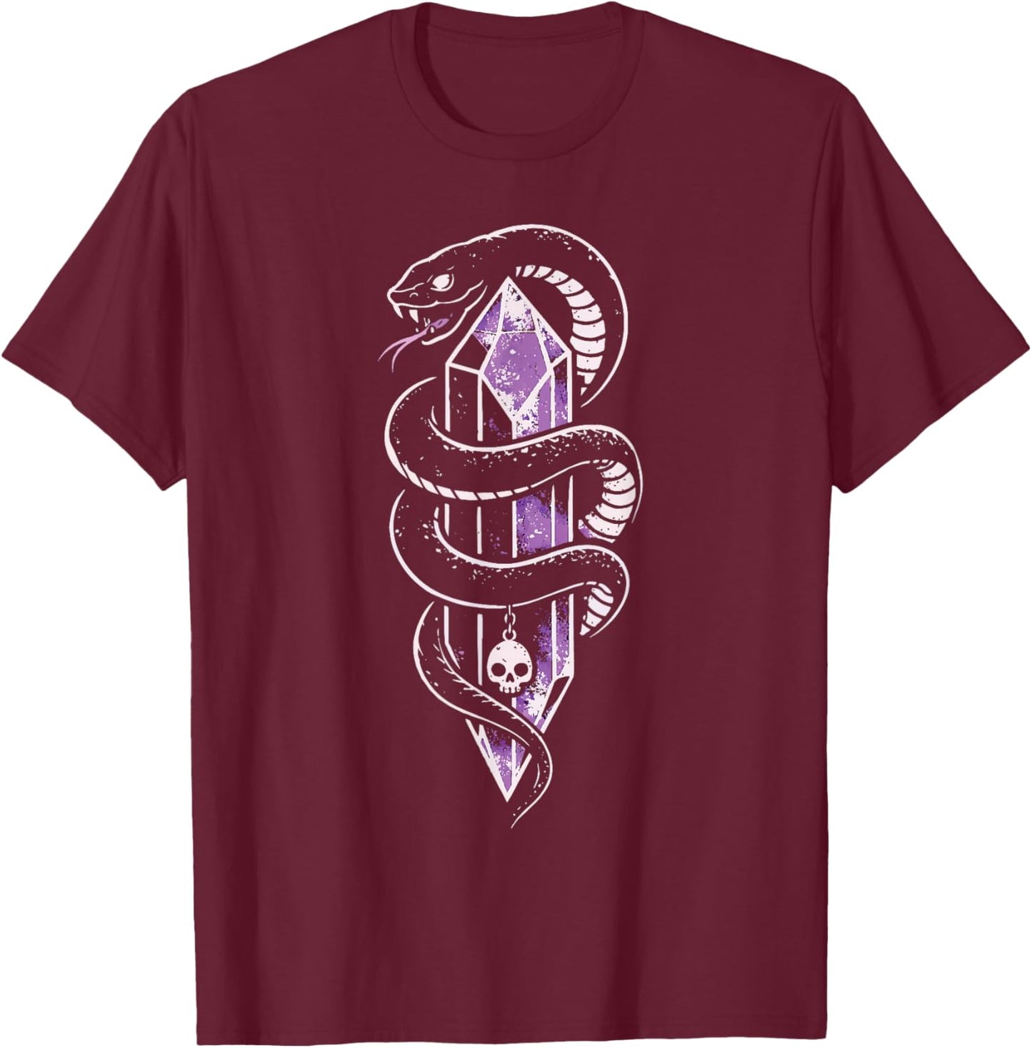 Snake Purple Crystal Skull Creepy Cute Pastel Goth Aesthetic T-Shirt - T-Shirt | Maroon