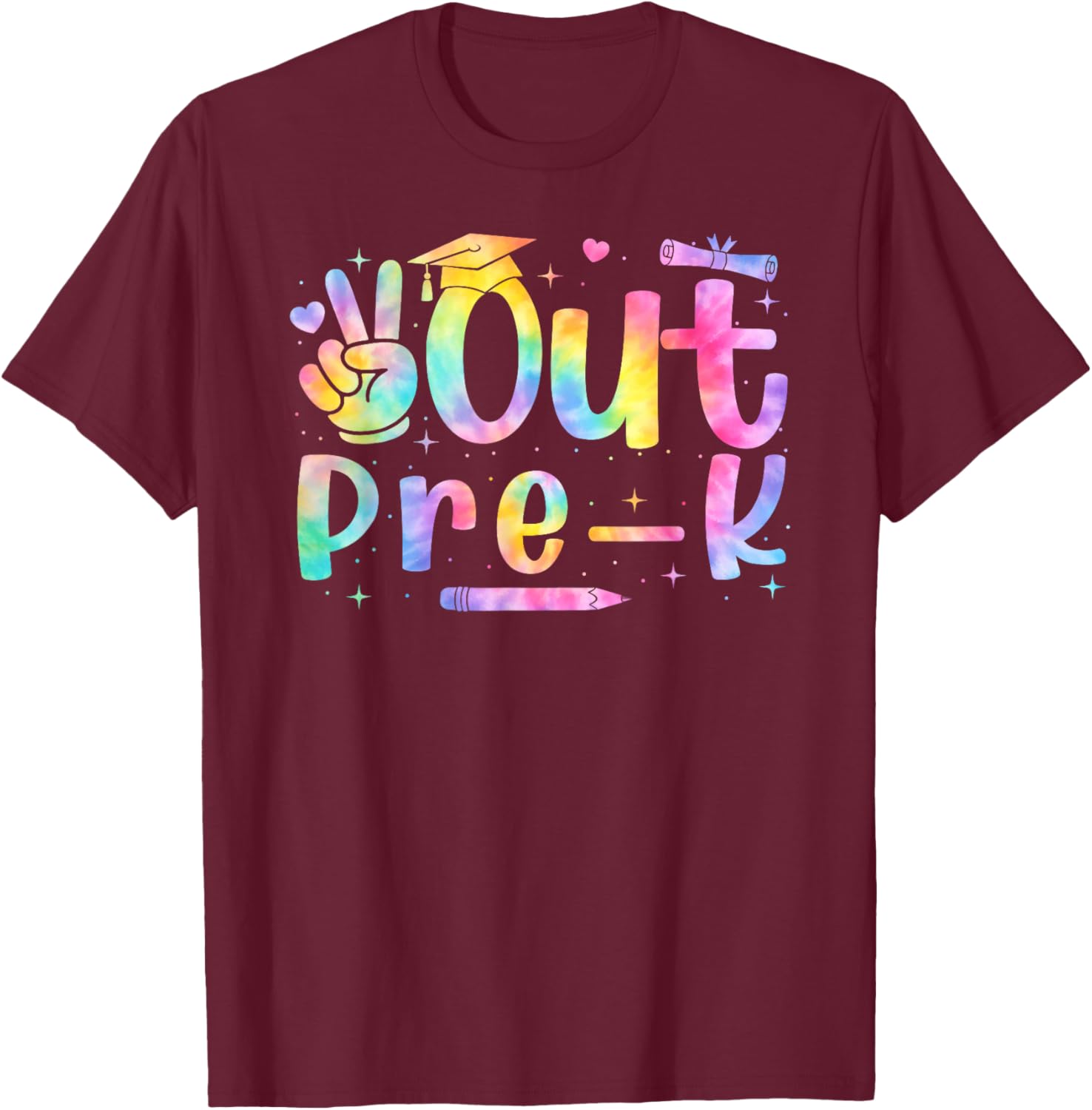 Peace Out Pre-K PreK Graduation Tie Dye Last Day of School T-Shirt - T-Shirt | Maroon