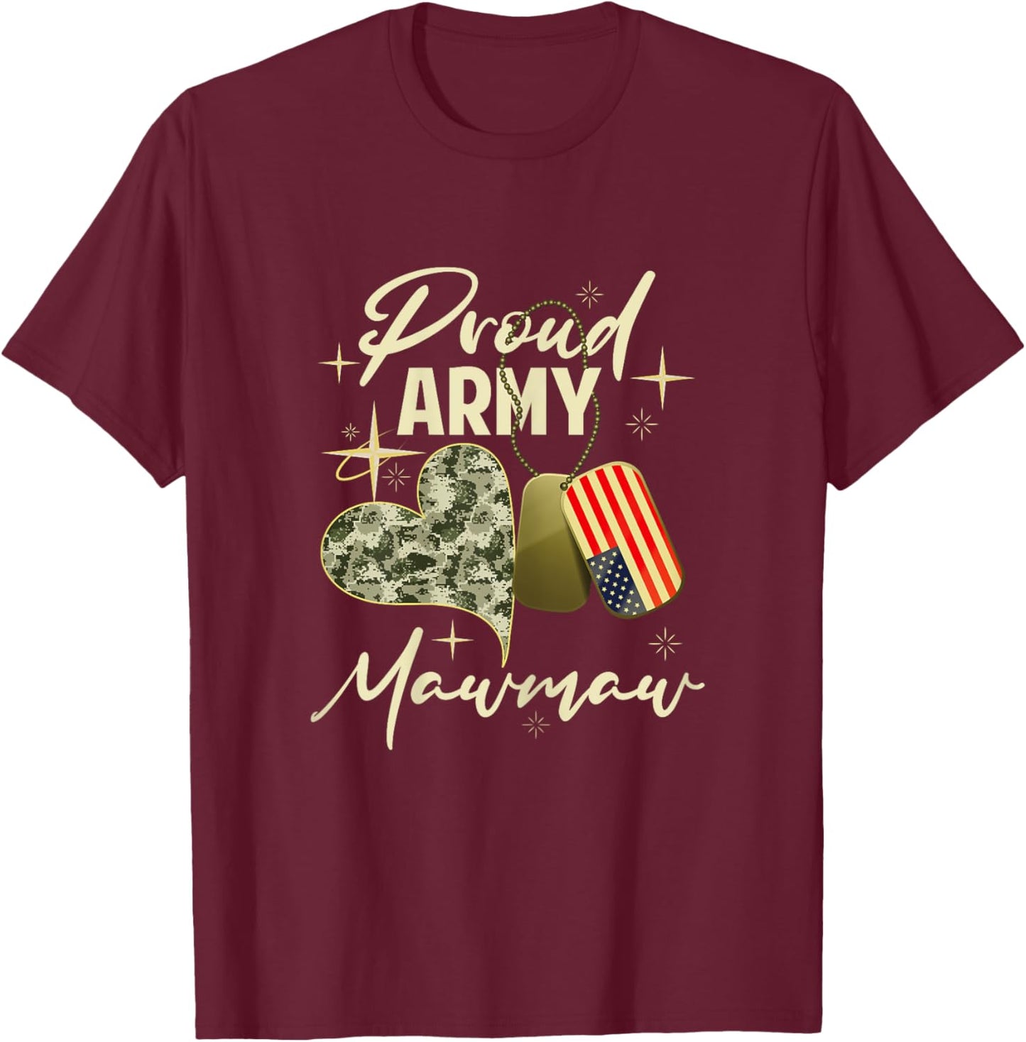 Proud Army Mawmaw Camouflage Mother's Day Dog Tag US Flag T-Shirt - T-Shirt | Maroon