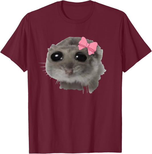 Coquette Sad Hamster Meme Crying T-Shirt - T-Shirt | Maroon