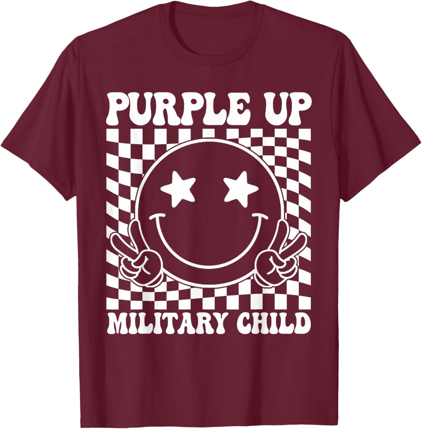 Groovy Purple Up For Military Kids Military Child Month T-Shirt - T-Shirt | Maroon