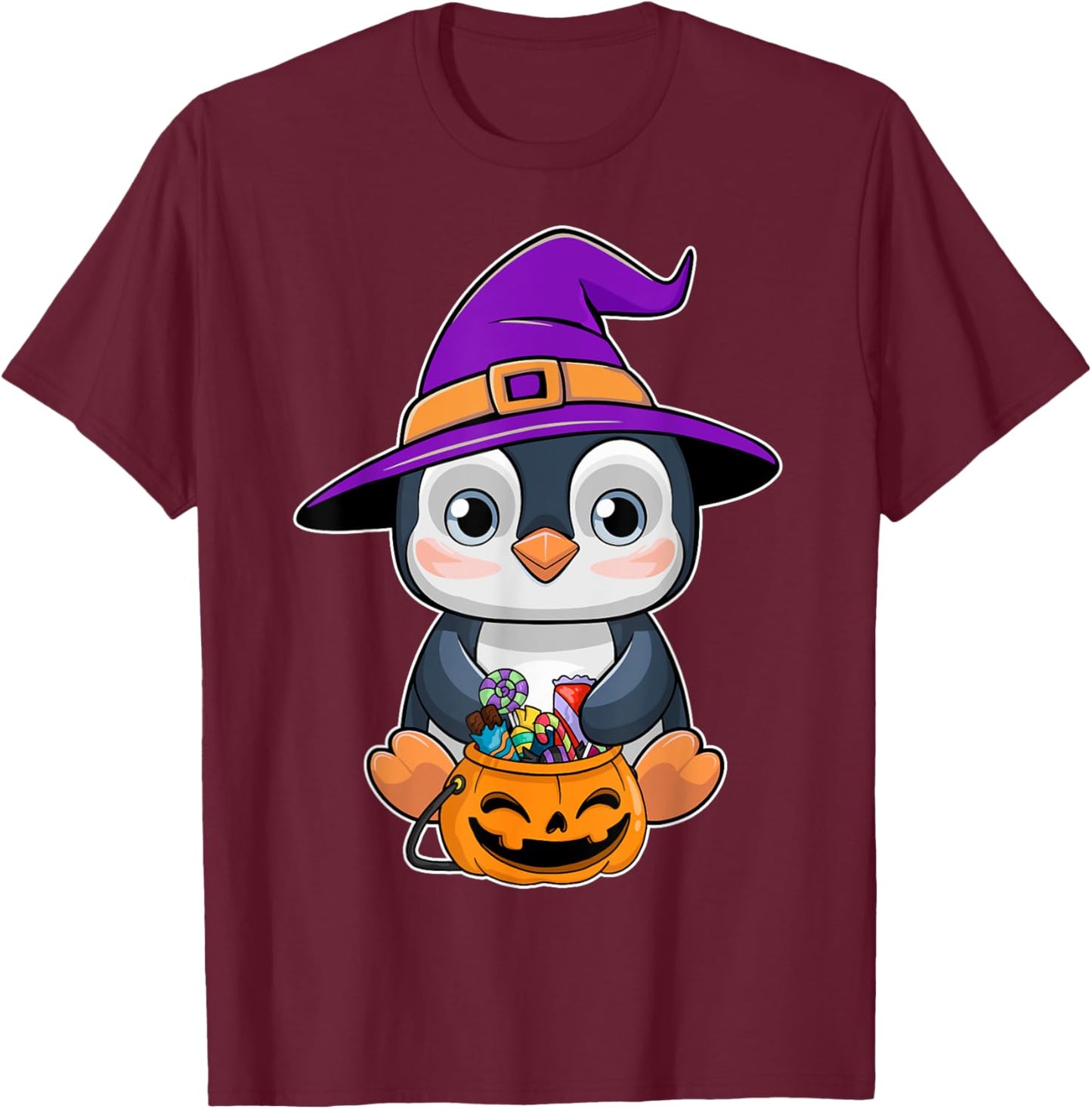 Penguin Halloween Witch Hat Pumpkin Penguin Halloween T-Shirt - T-Shirt | Maroon