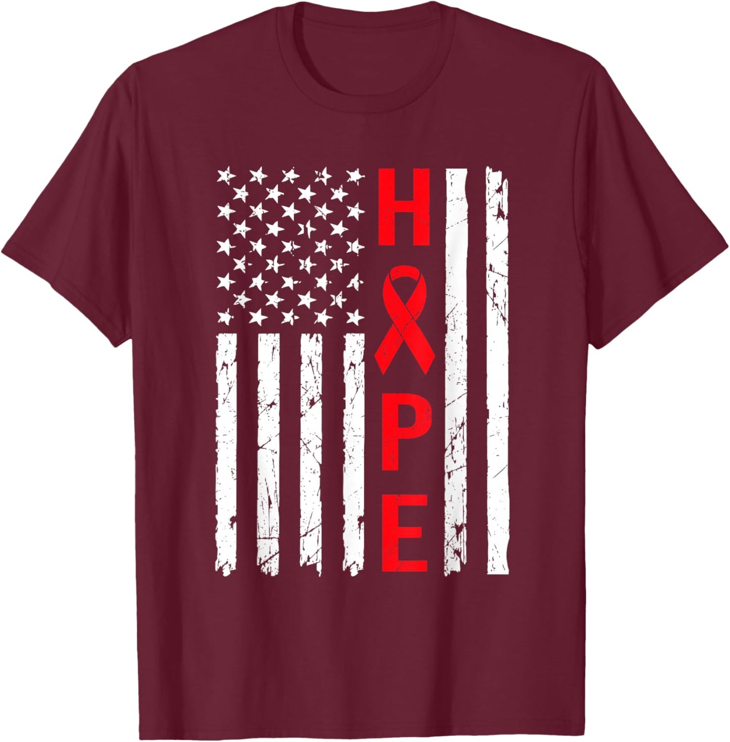 Hope Aids Flag Red Ribbon World Aids Day Hiv Aids Awareness T-Shirt - T-Shirt | Maroon
