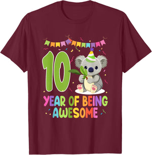 10 Years Of Being Awesome Birthday 10th Koala Theme T-Shirt - T-Shirt | Maroon