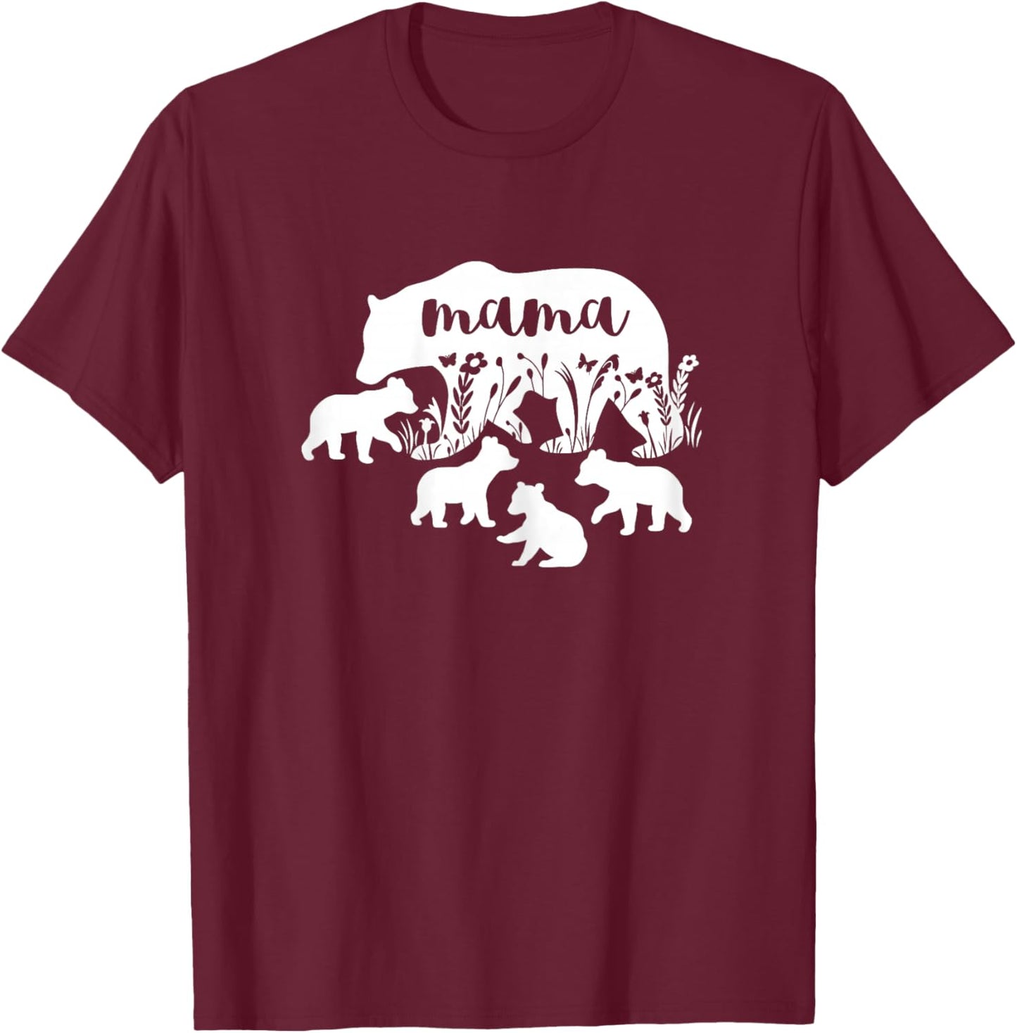 Mama Bear With 4 Cubs Mothers Day Mom Pregnancy Announcement T-Shirt - T-Shirt | Maroon
