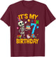 It's My 7Th Birthday Party Halloween Skeleton Birthday Kids T-Shirt - T-Shirt | Maroon