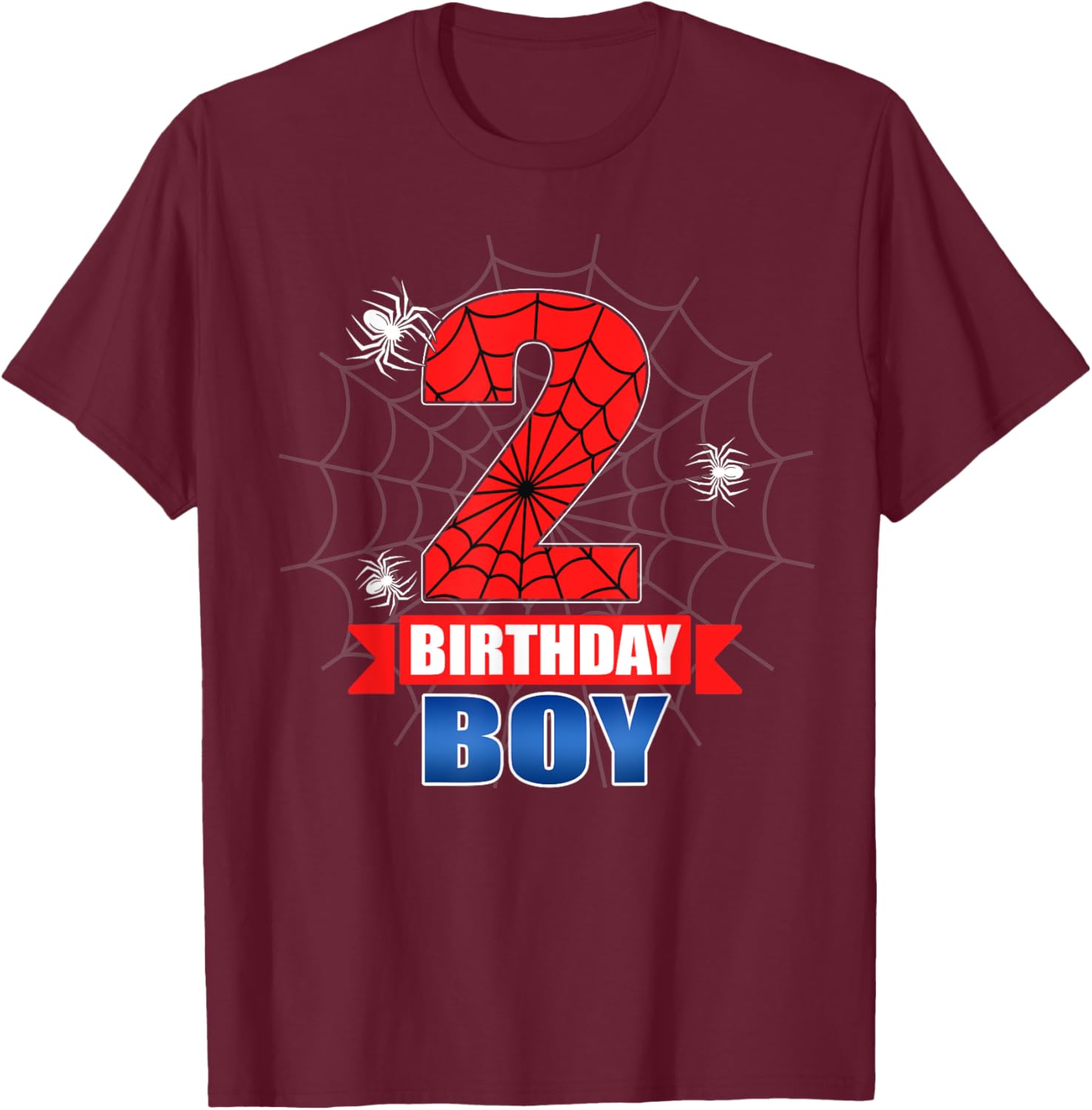 Spider Web 2 Years Old It's My 2nd Birthday Boy Party T-Shirt - T-Shirt | Maroon