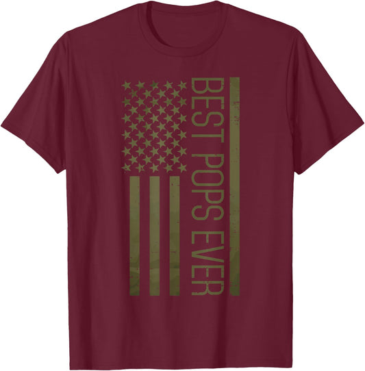 Fathers Day Best Pops Ever America Flag Grandpa Granddad Men T-Shirt - T-Shirt | Maroon