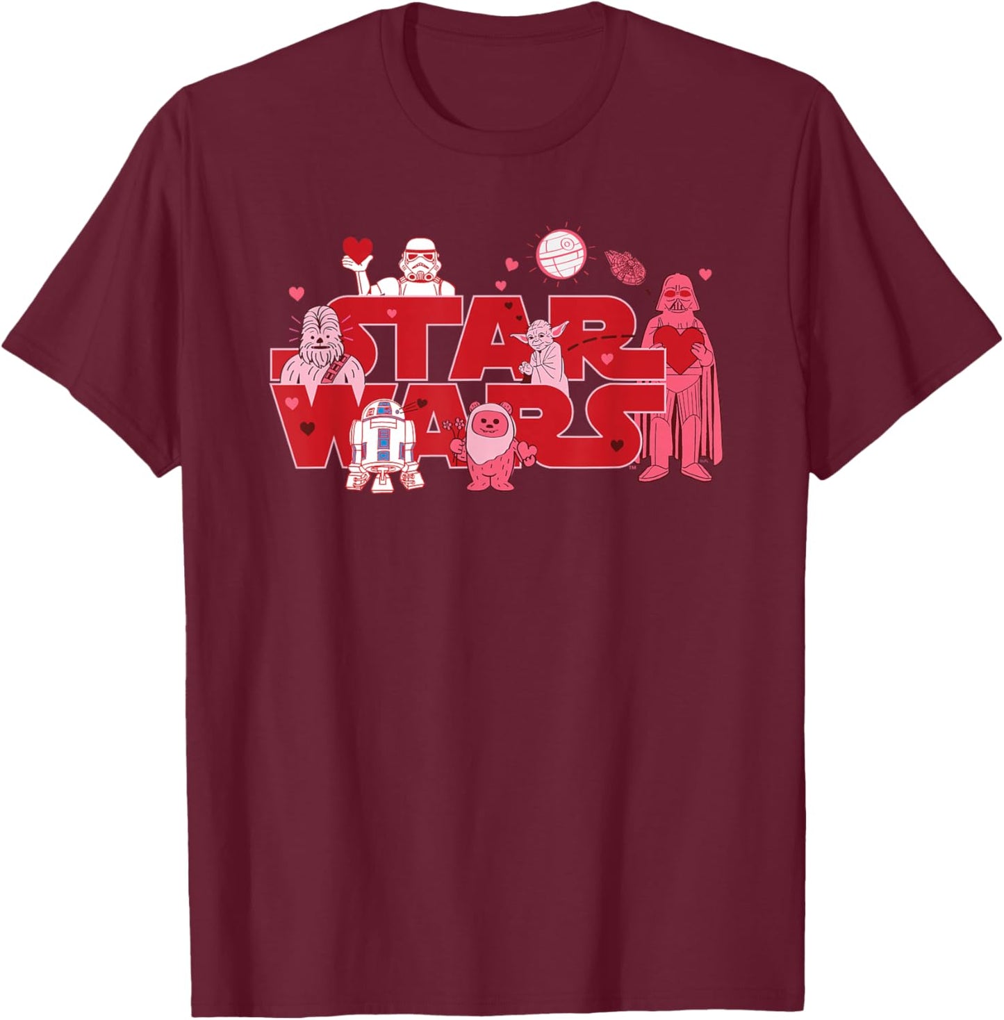 Star Wars Valentine's Day Logo Toon Classic Movie Characters T-Shirt - T-Shirt | Maroon