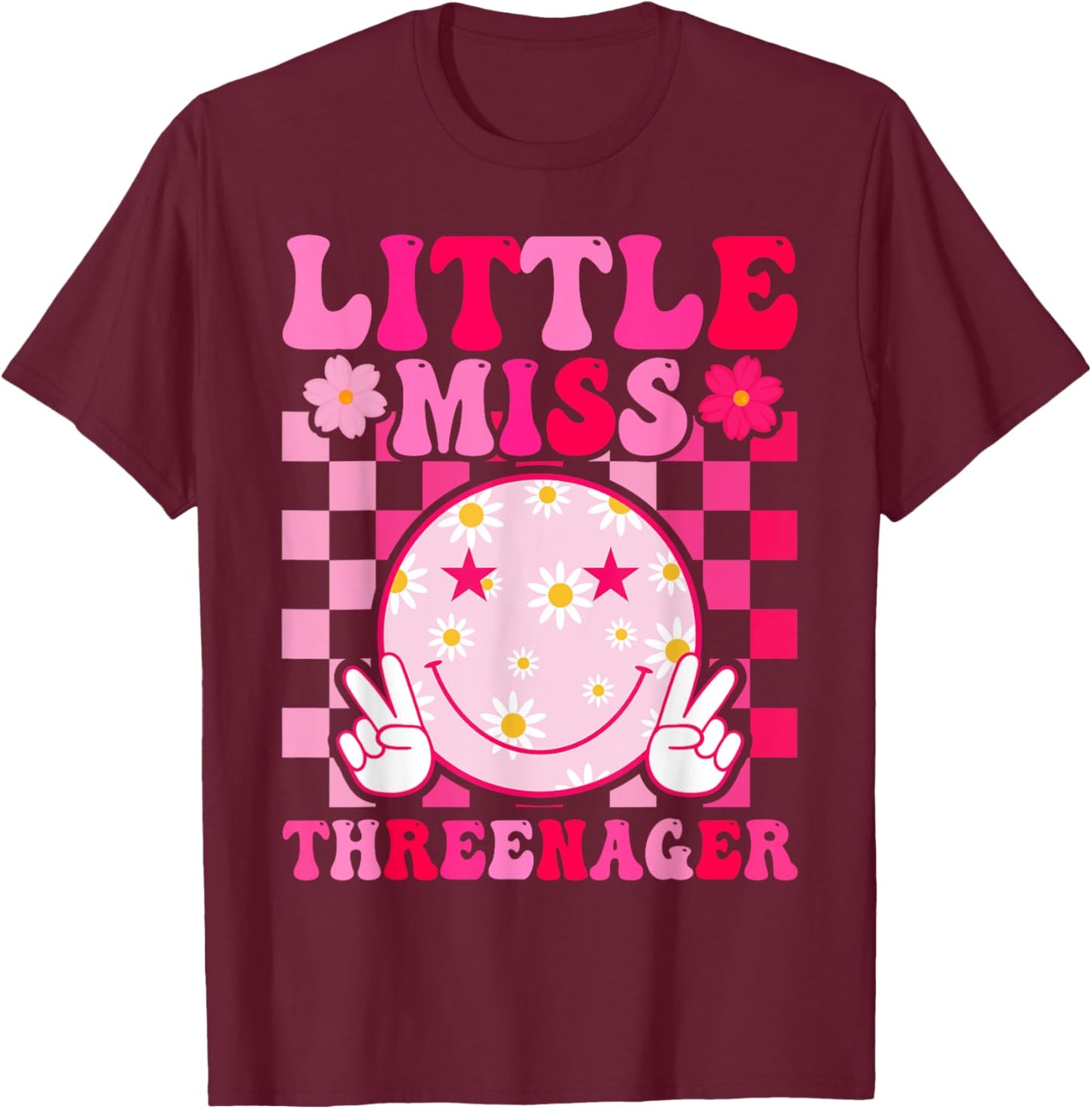 Little Miss Threenager 3rd Birthday Girl Outfit Retro Flower T-Shirt - T-Shirt | Maroon