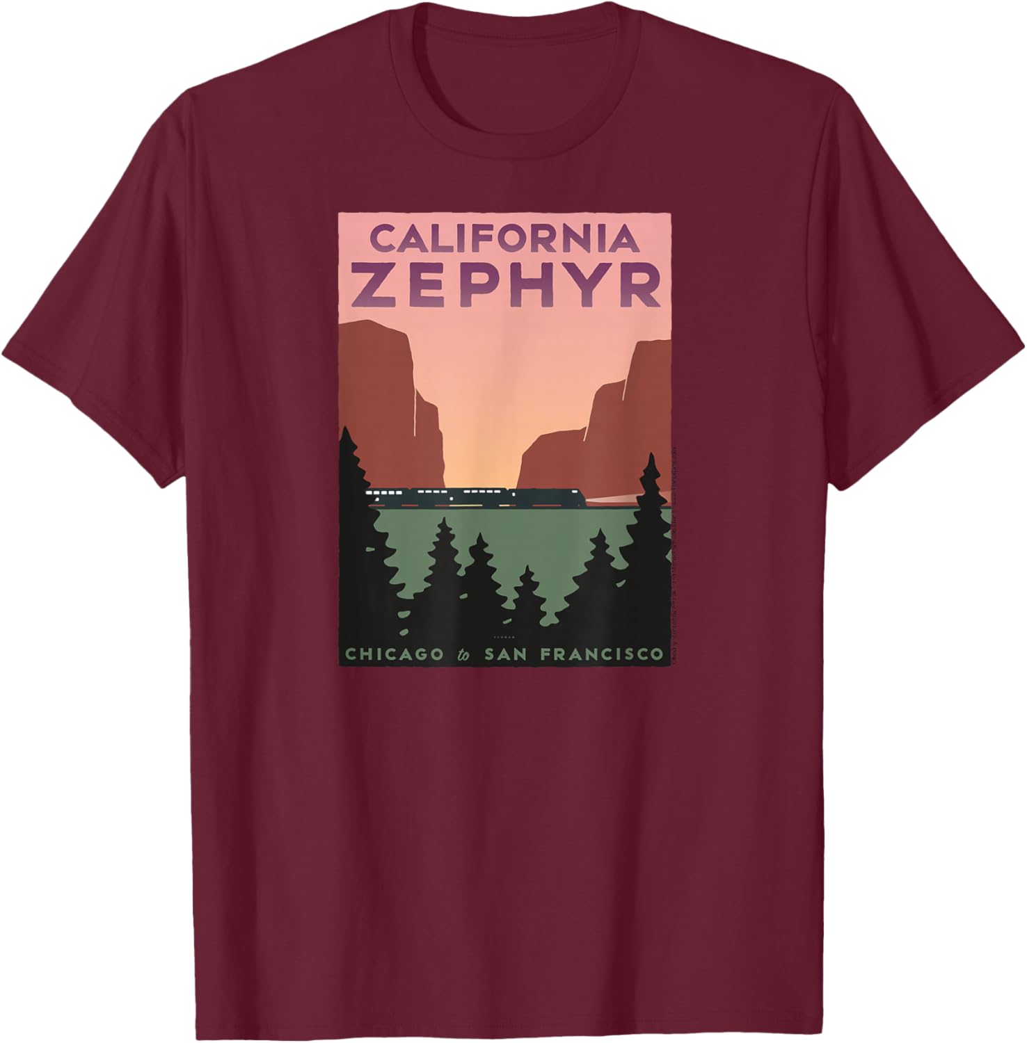 California Zephyr (Chicago to San Francisco) T-Shirt - T-Shirt | Maroon