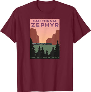 California Zephyr (Chicago to San Francisco) T-Shirt - T-Shirt | Maroon