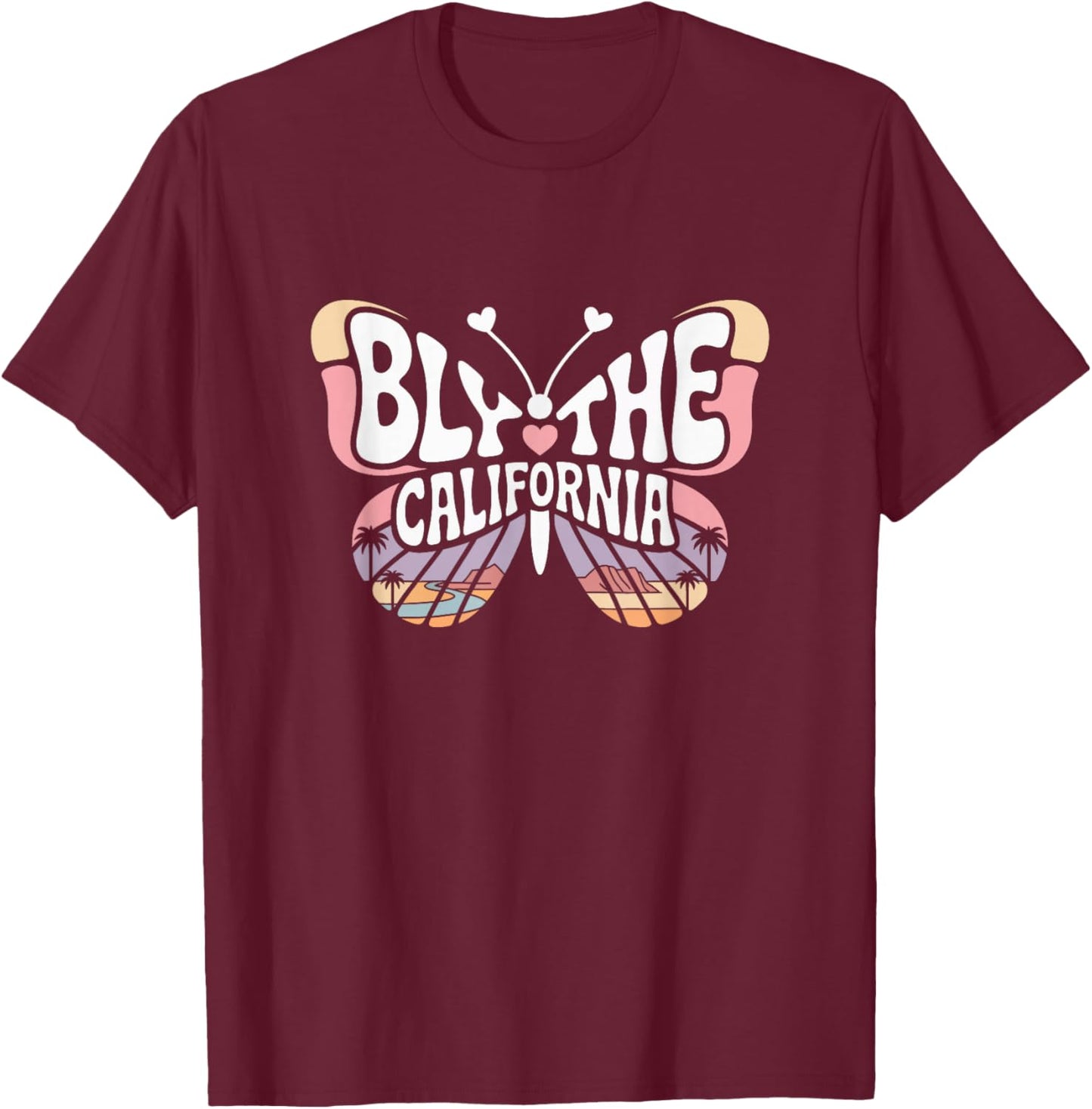 Blythe Butterfly - California Desert City Name Word Art T-Shirt - T-Shirt | Maroon