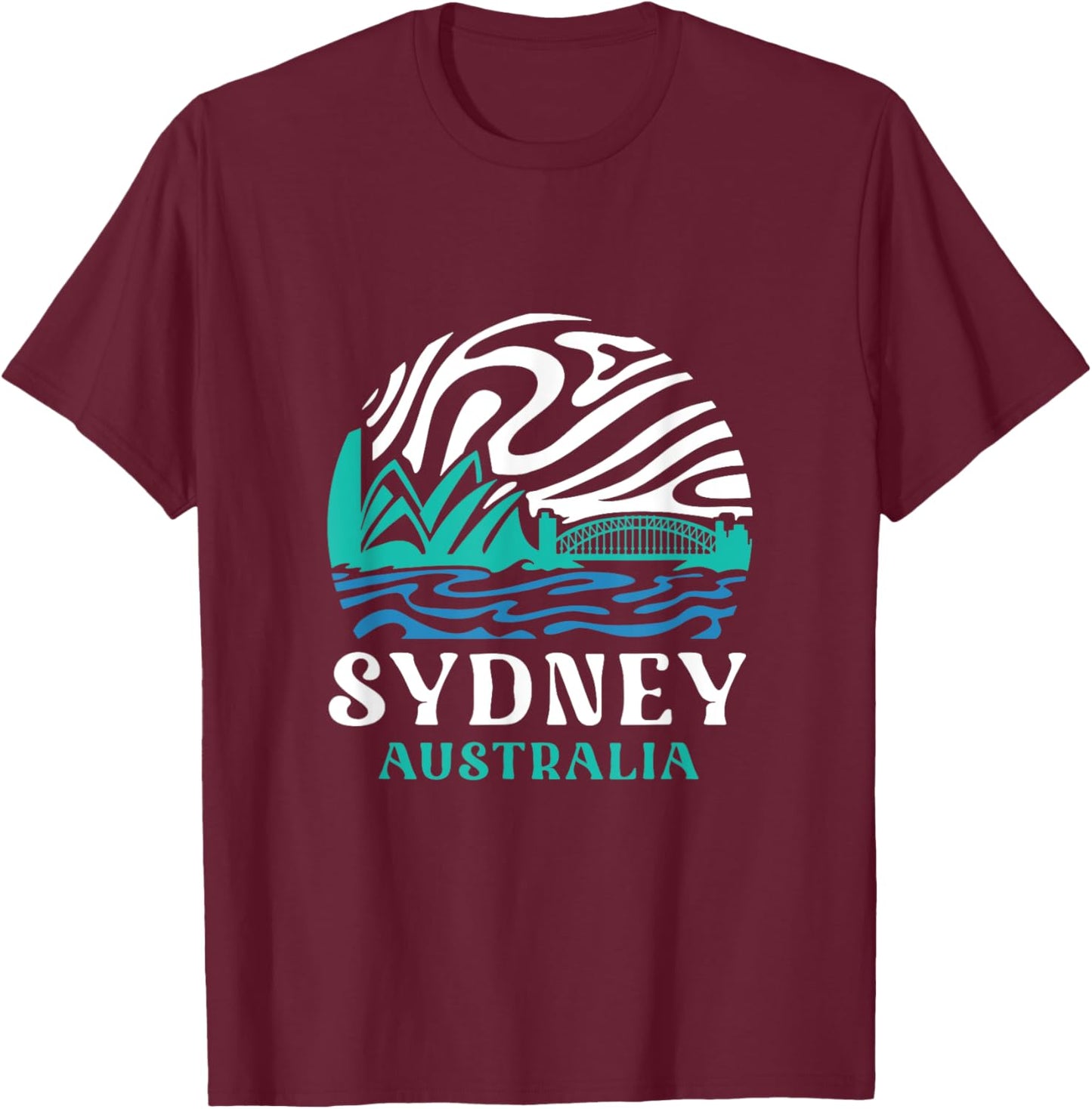 Vintage Retro Sydney Opera House Harbour Bridge Australia T-Shirt - T-Shirt | Maroon