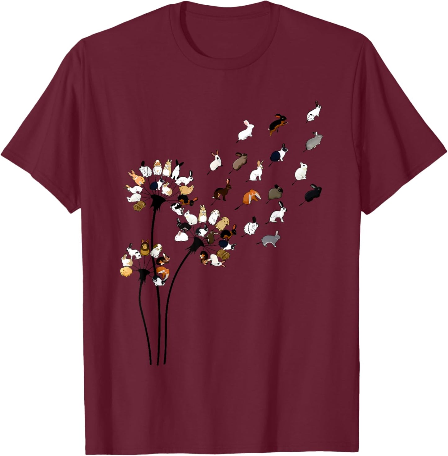 Funny Dandelion Bunny Flower T-Shirt - T-Shirt | Maroon