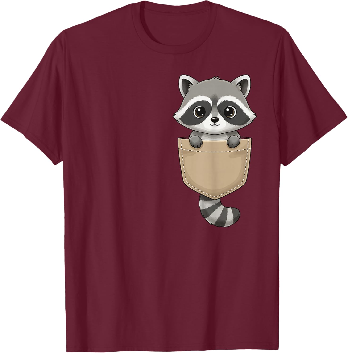 Cute Raccoon Pocket Funny Raccon Women Kid T-Shirt - T-Shirt | Maroon