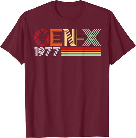 Gen X 1977 Retro Generation Xer Vintage Text Style T-Shirt - T-Shirt | Maroon