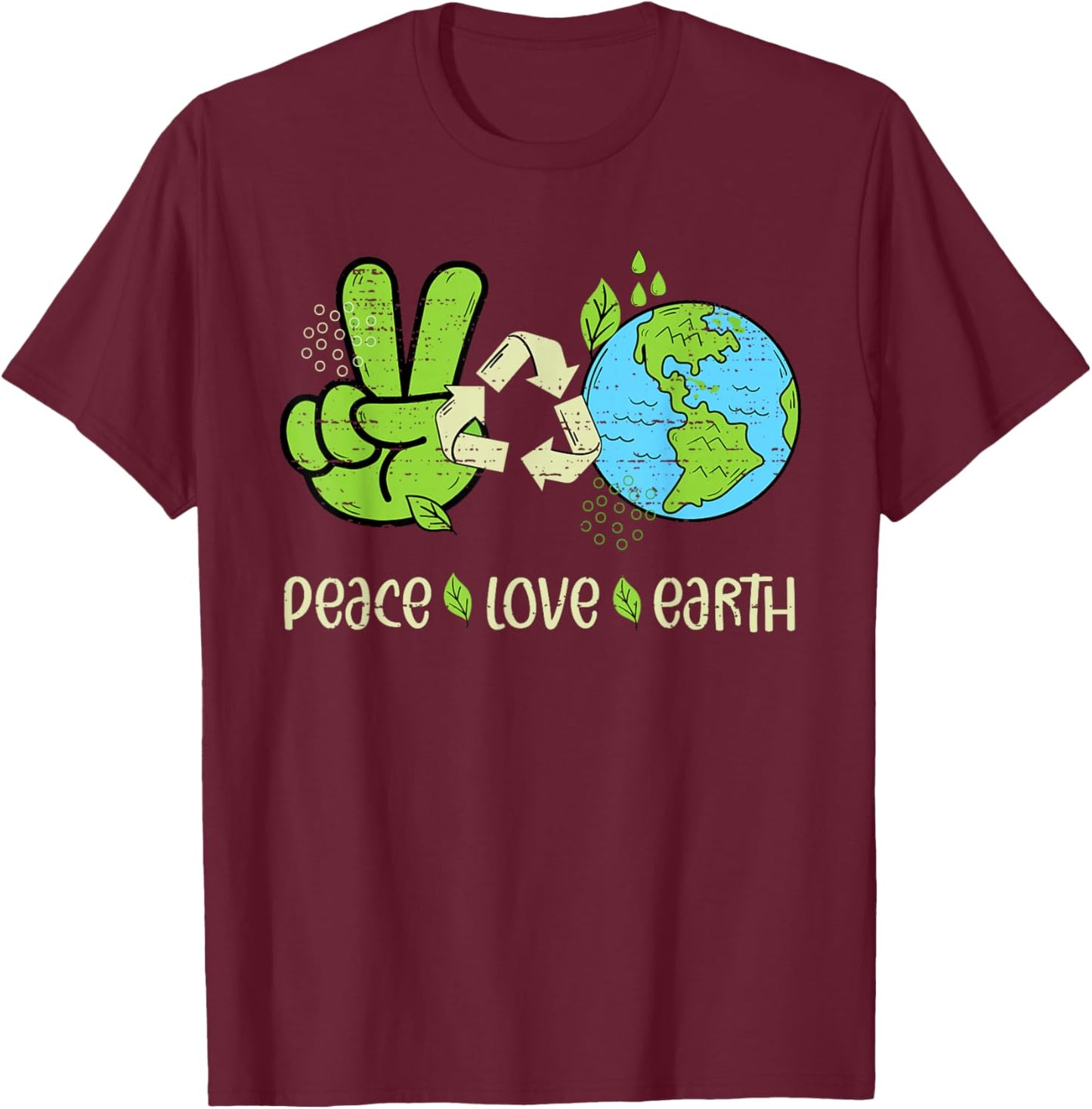 Earth Day April 22 Peace Love Earth Recycle Teacher Boy Girl T-Shirt - T-Shirt | Maroon