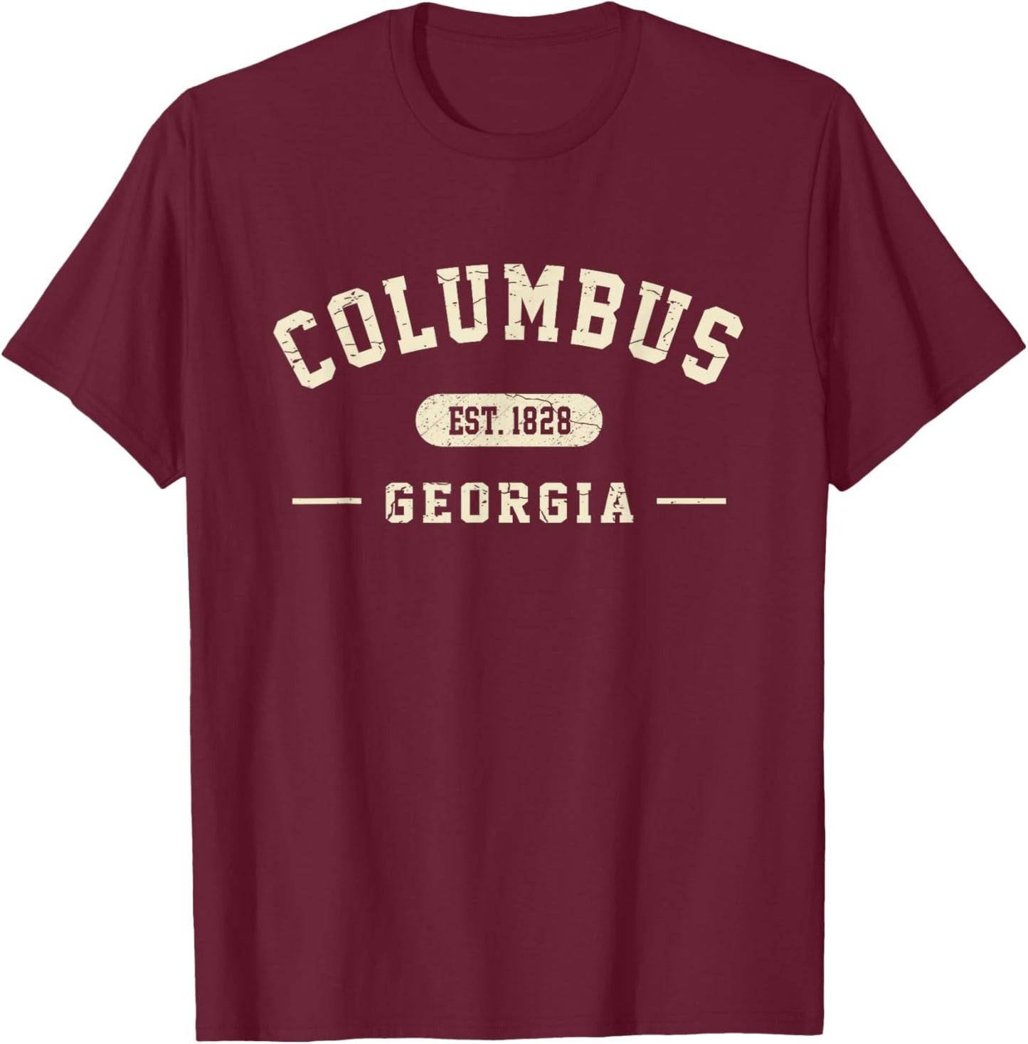 Columbus Georgia Est 1828 Vintage Retro Athletic Style T-Shirt - T-Shirt | Maroon