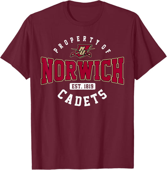 Property of Norwich University Athletics Arch Vintage Design T-Shirt - T-Shirt | Maroon