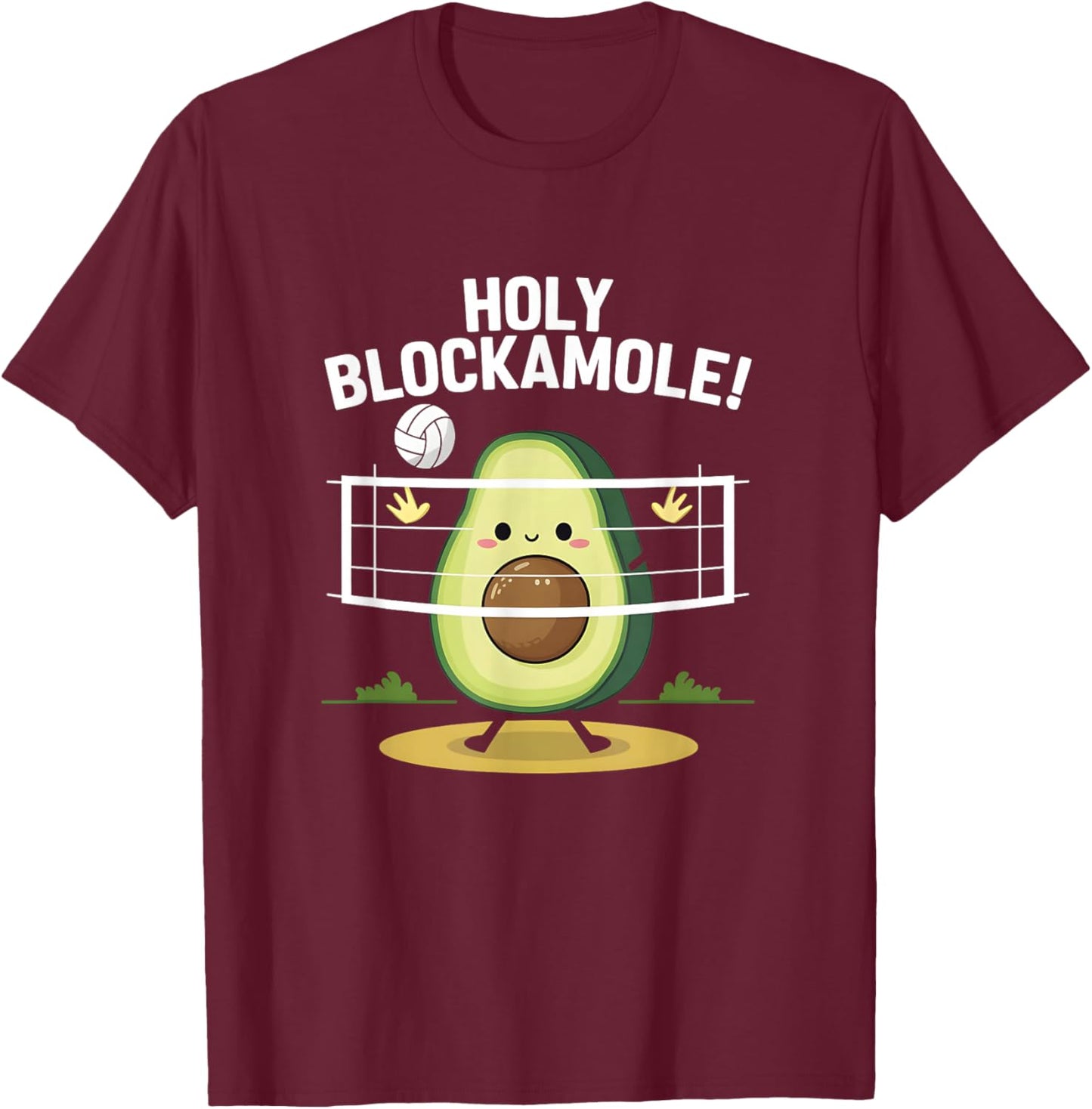 Holy Blockamole! Avocado Volleyball Fun T-Shirt - T-Shirt | Maroon