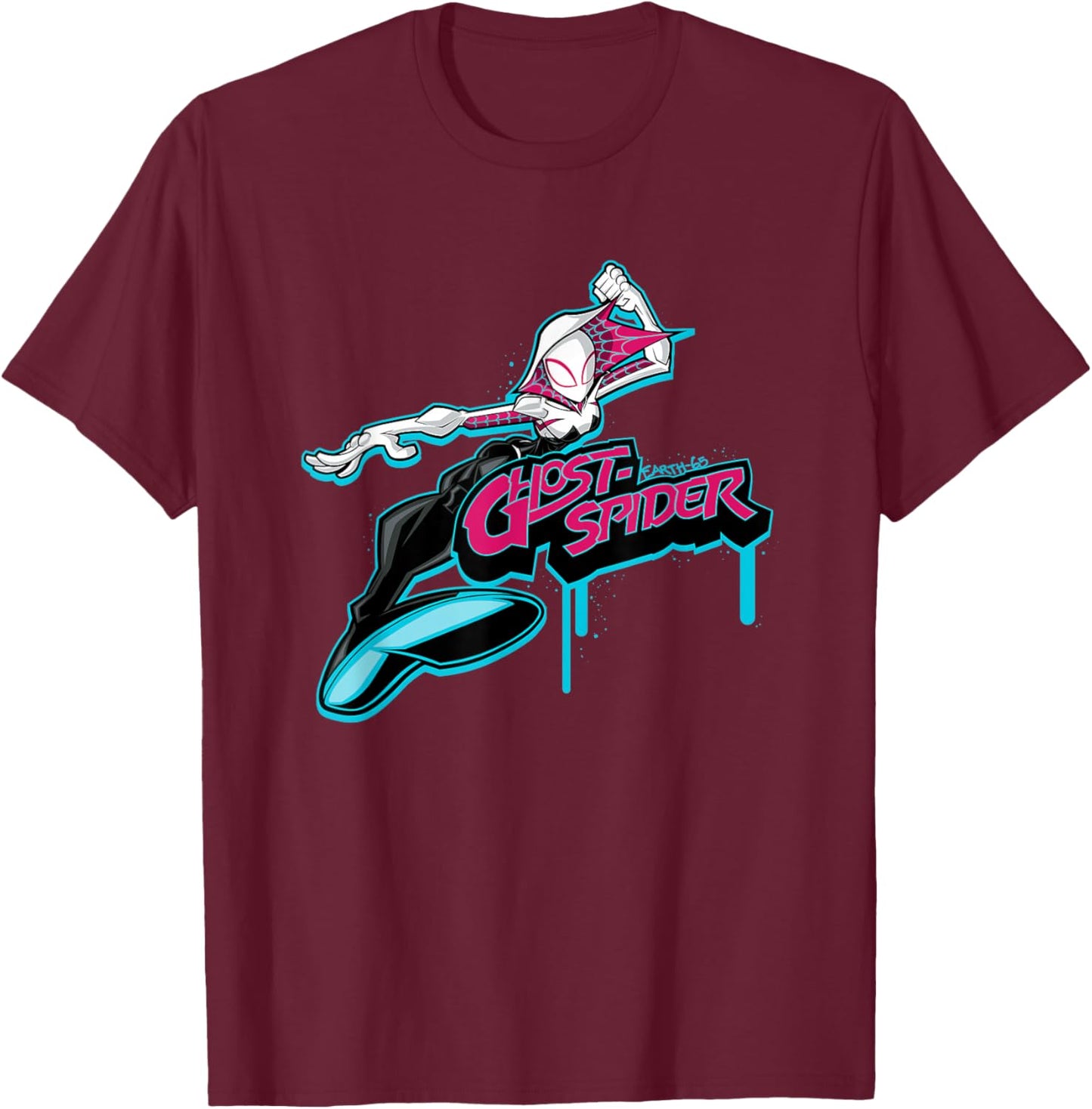 Marvel Super Heroes Spider-Gwen Earth-65 Graffiti Tag Style T-Shirt - T-Shirt | Maroon