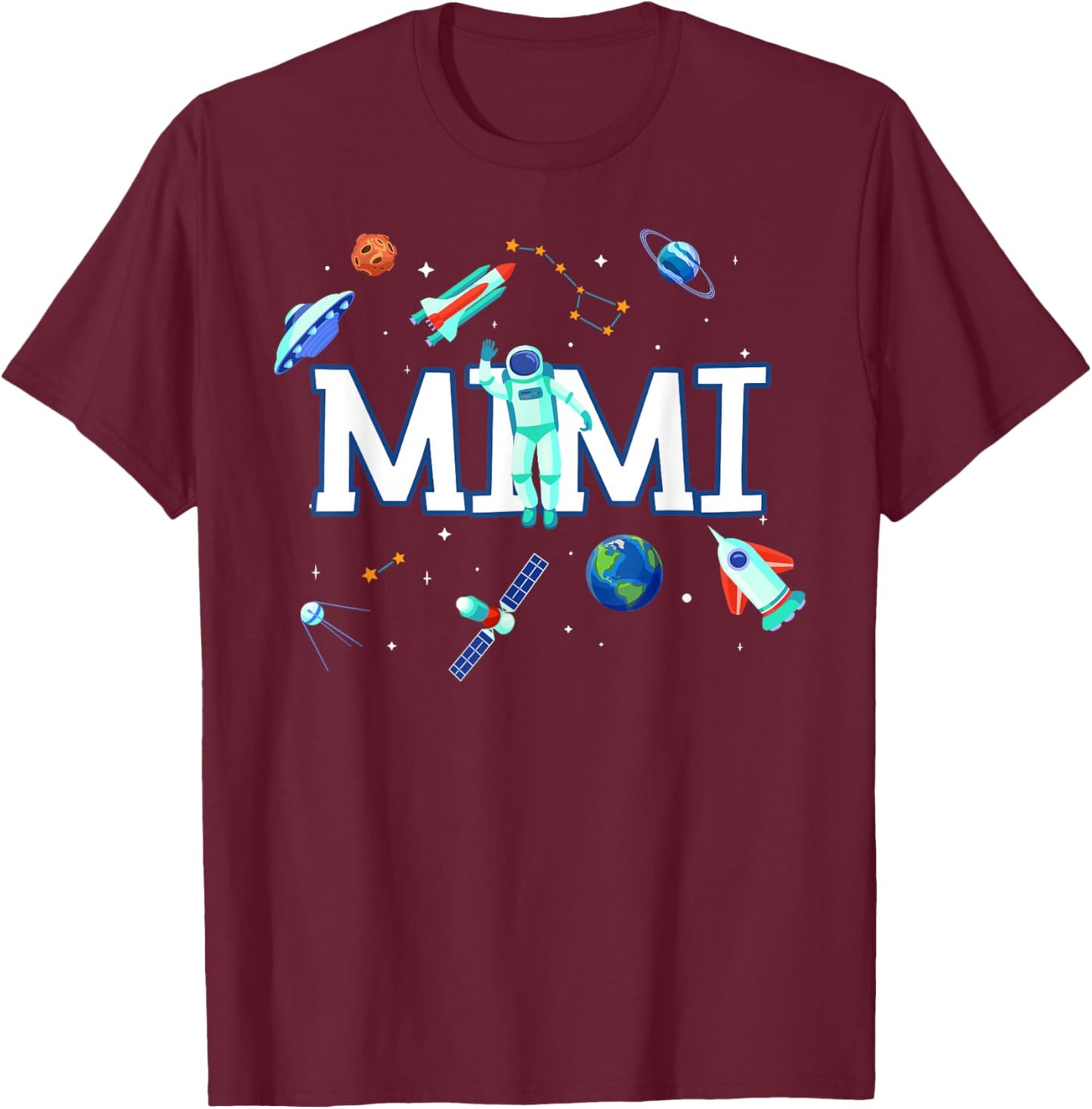 Mimi Astronaut Space Family Matching Birthday Party T-Shirt - T-Shirt | Maroon