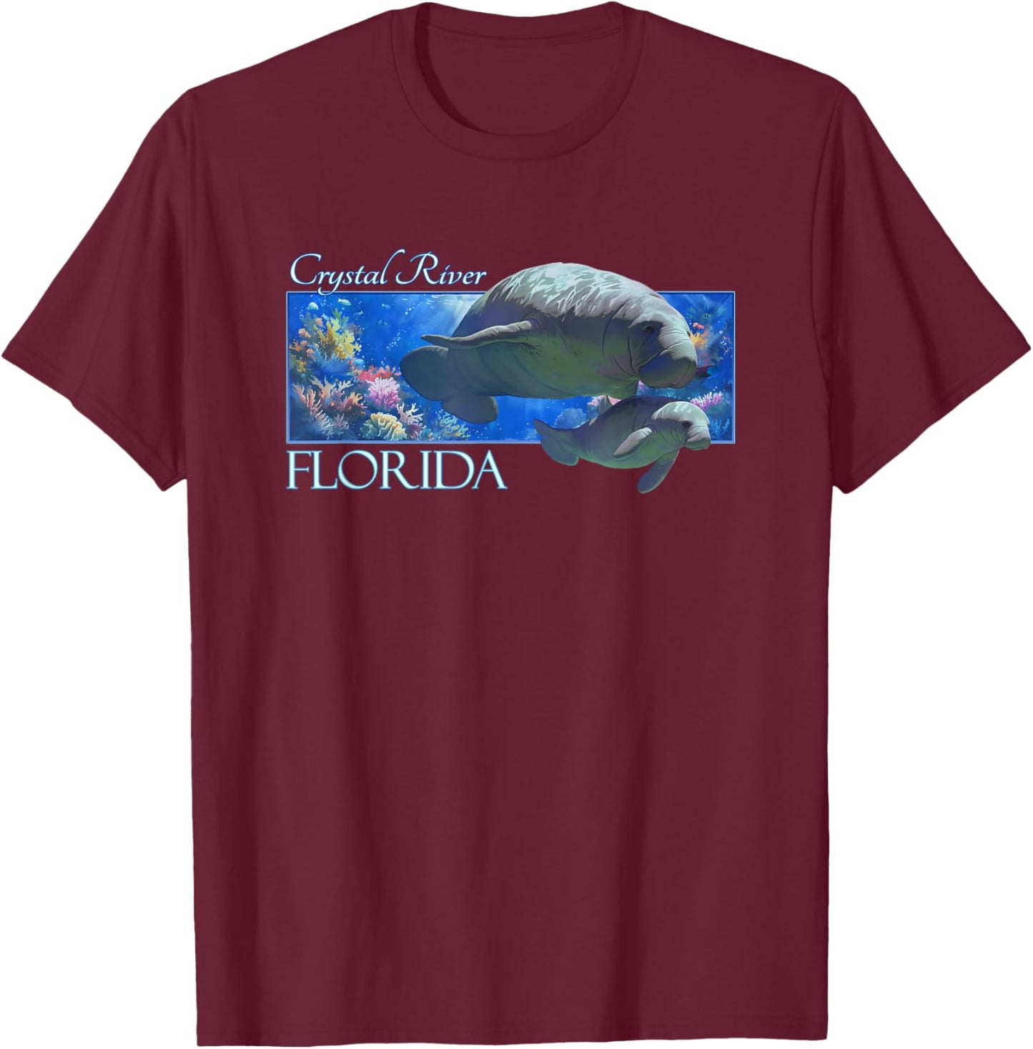 Crystal River Florida Vacation Cute Manatees Sea Cow T-Shirt - T-Shirt | Maroon