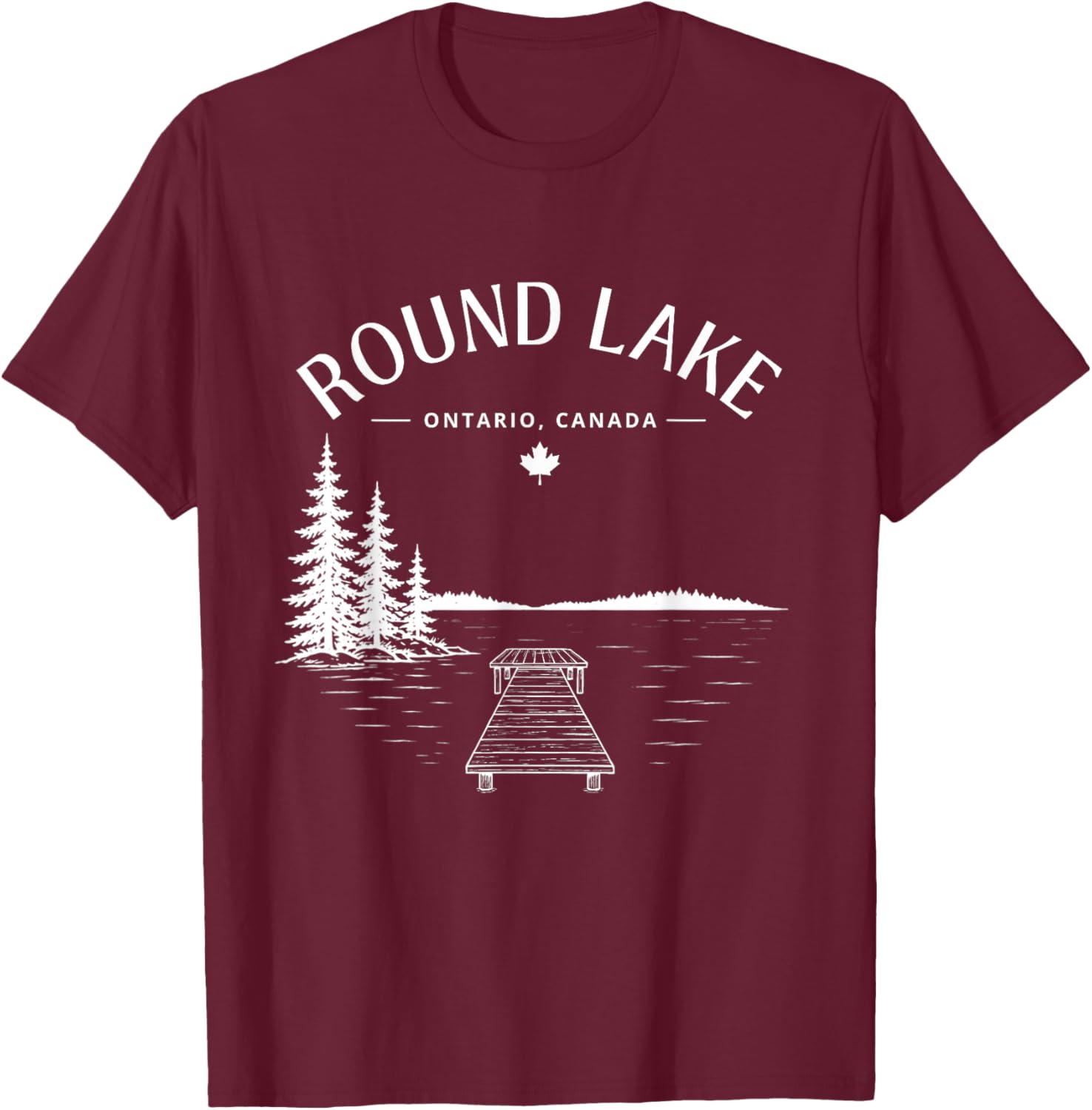 Round Lake Dock Life Pine Trees Mountain T-Shirt - T-Shirt | Maroon