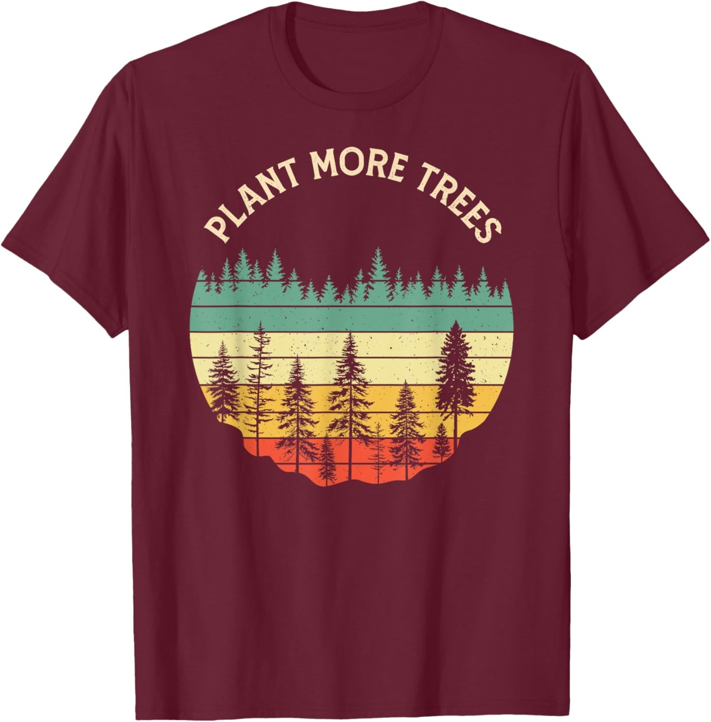 Vintage Retro Style 80s Happy Pine Trees Plant more trees T-Shirt - T-Shirt | Maroon