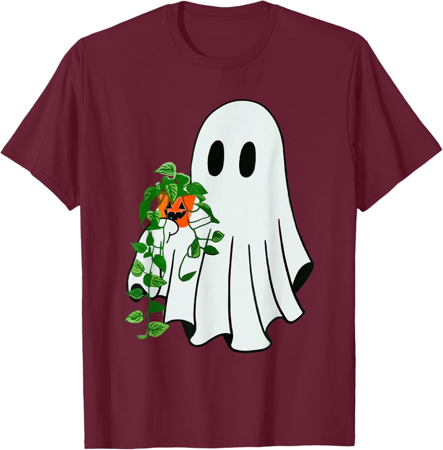 Cute Ghost Plant Lady Halloween Ghost Gardening Grandma Mom T-Shirt - T-Shirt | Maroon