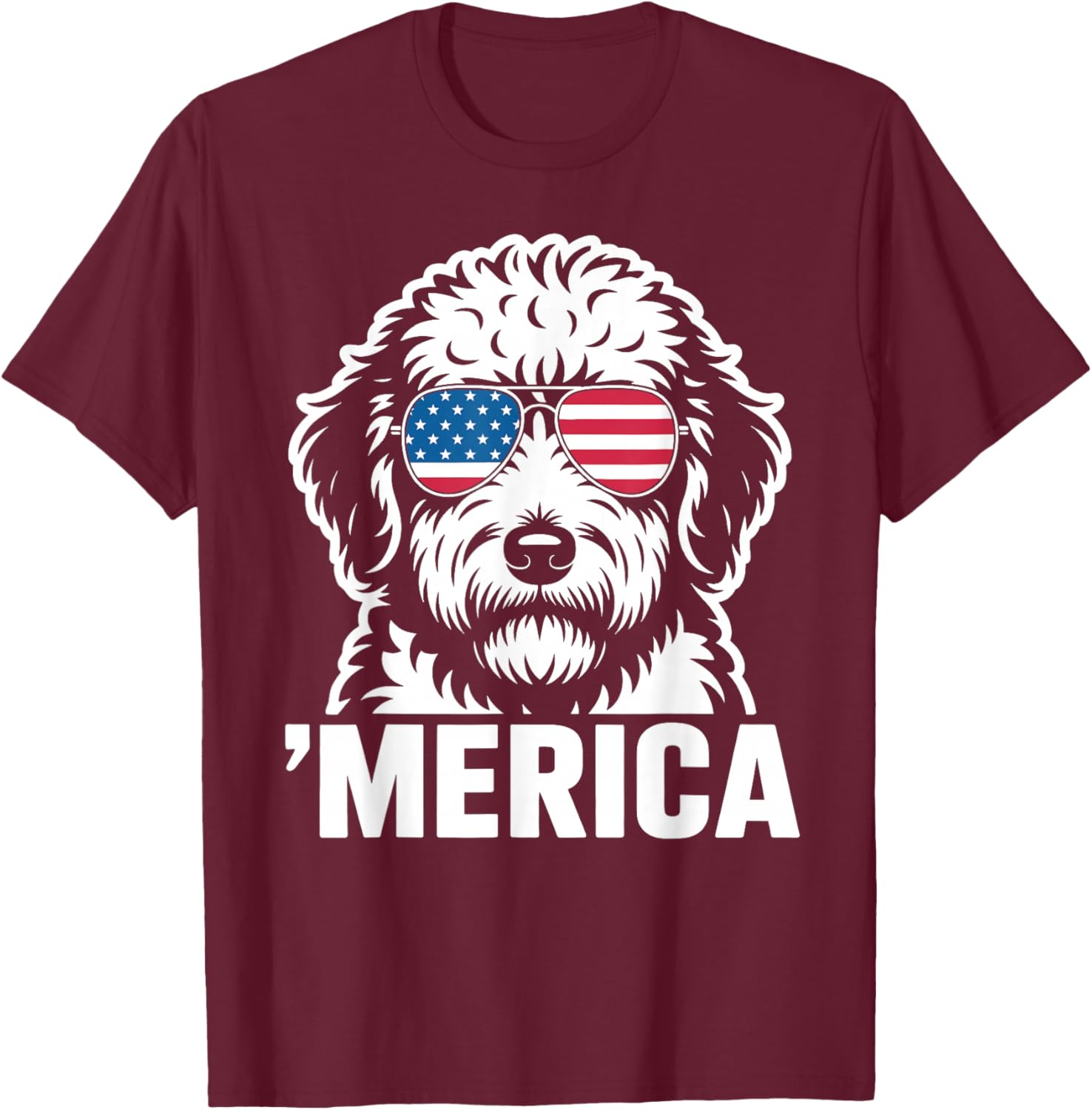 Patriotic USA American Flag 4th of July Sheepadoodle T-Shirt - T-Shirt | Maroon