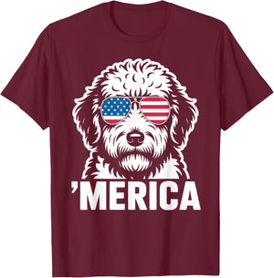 Patriotic USA American Flag 4th of July Sheepadoodle T-Shirt - T-Shirt | Maroon