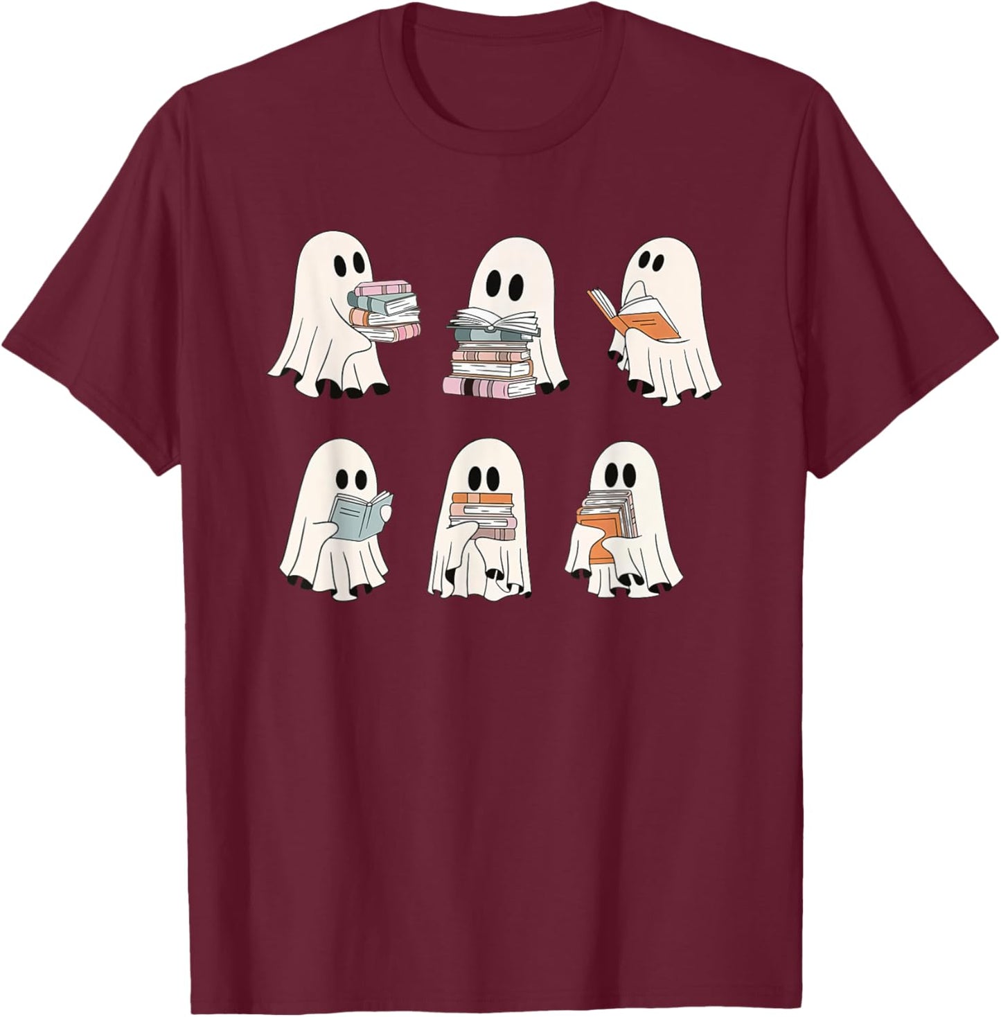 Cute Boo Ghost Read More Books, Funny Halloween, Book Lover T-Shirt - T-Shirt | Maroon