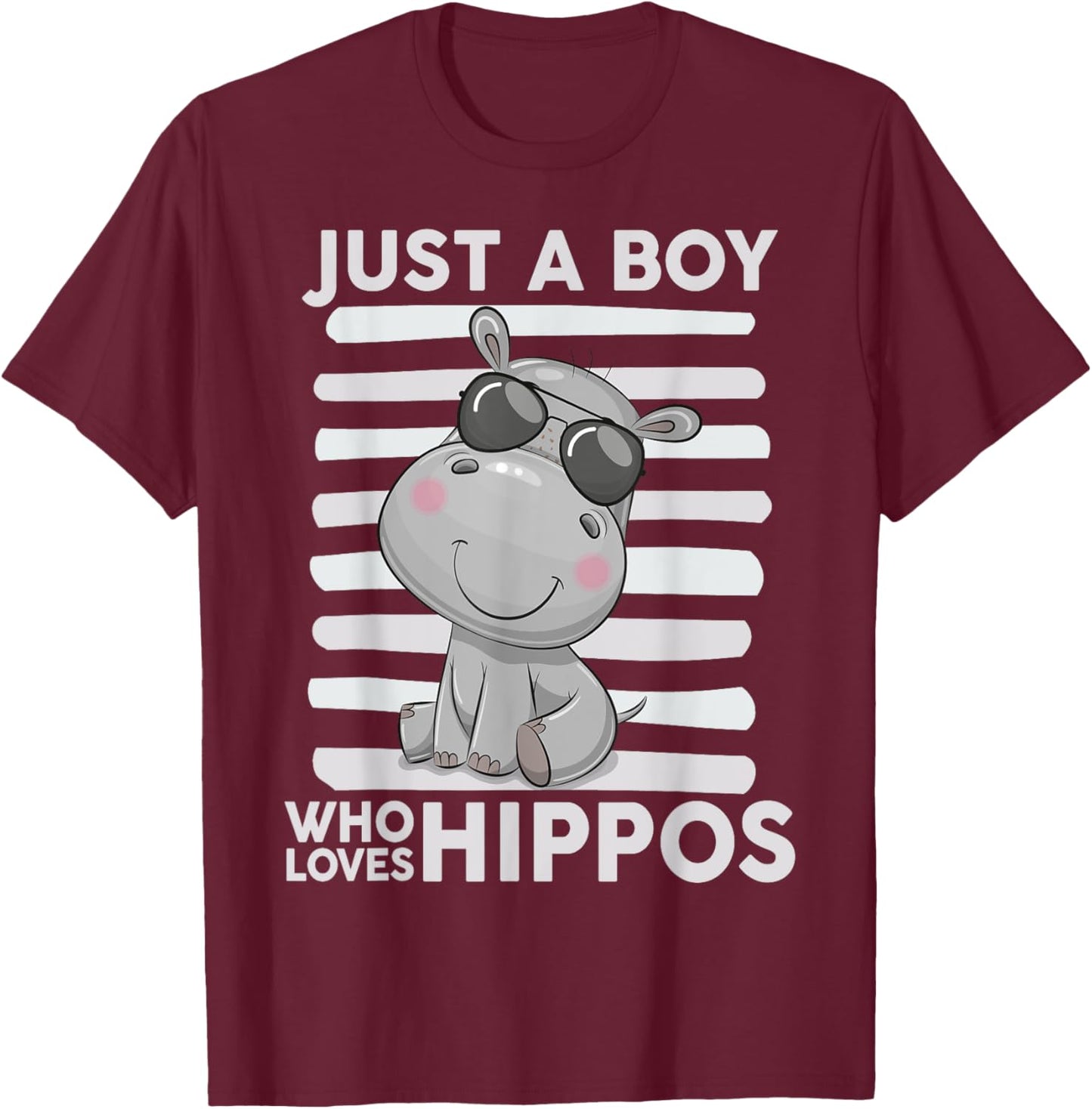 Kids Hippo-Shirt Toddler Funny Just A Boy Who Loves Hippos T-Shirt - T-Shirt | Maroon
