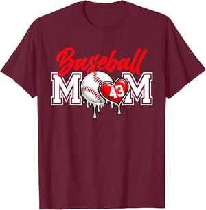 Personalized Proud Mom Jersey Number 43 Baseball Game Day T-Shirt - T-Shirt | Maroon