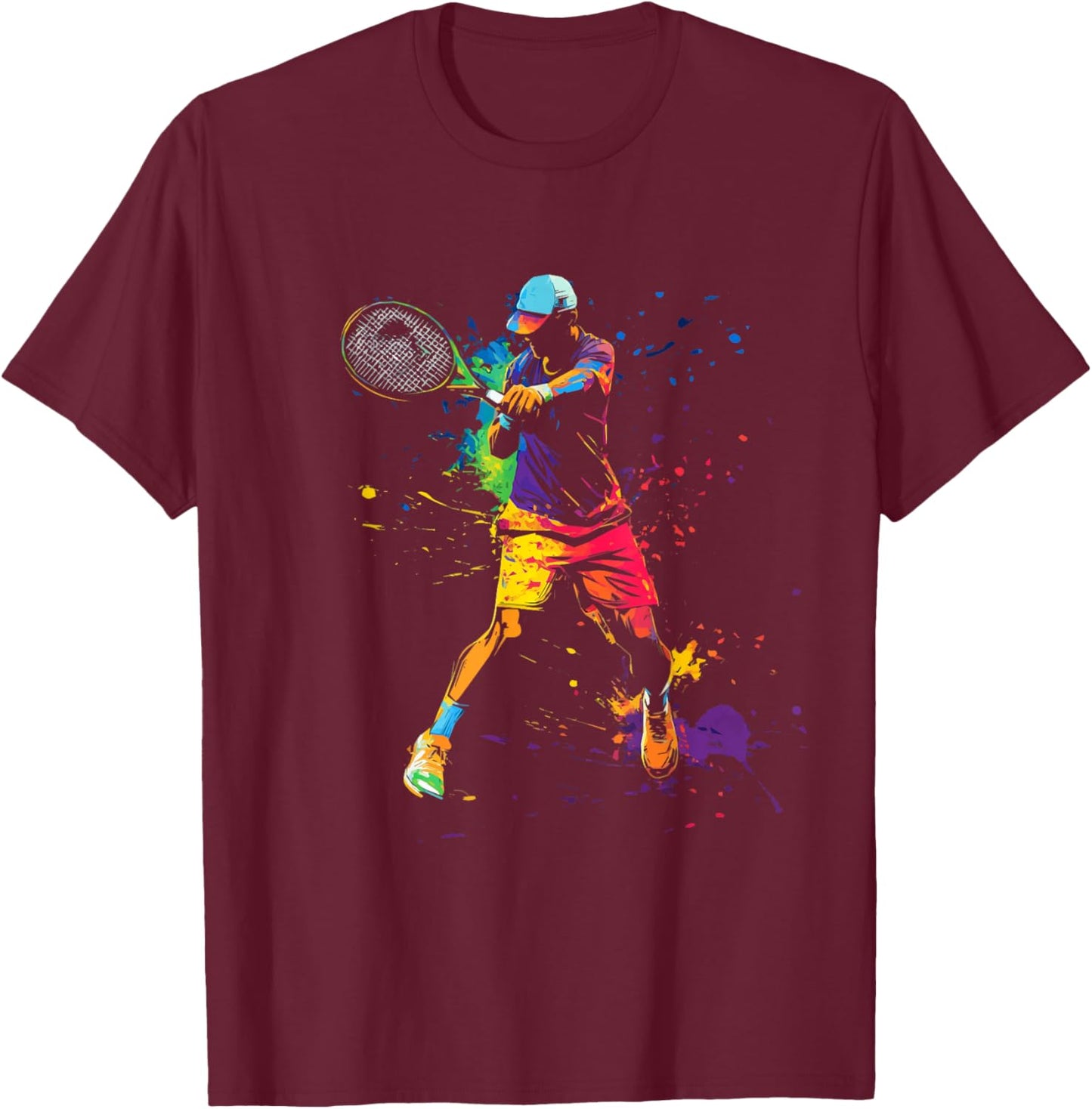 Tennis Player Splash Art Topspin Turn-Up Tennis Man T-Shirt - T-Shirt | Maroon