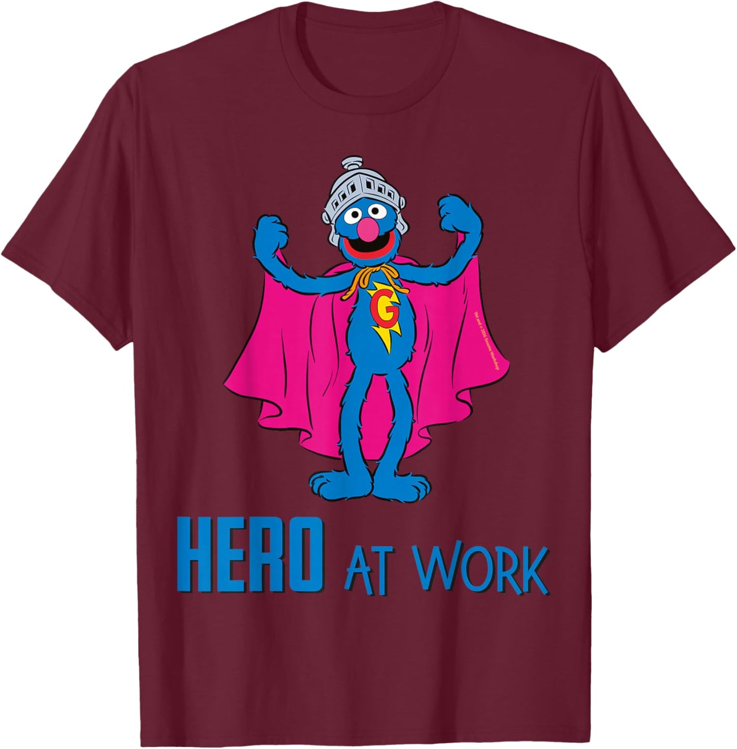 Sesamstraße - Grobi Held Am Werk T-Shirt - T-Shirt | Maroon