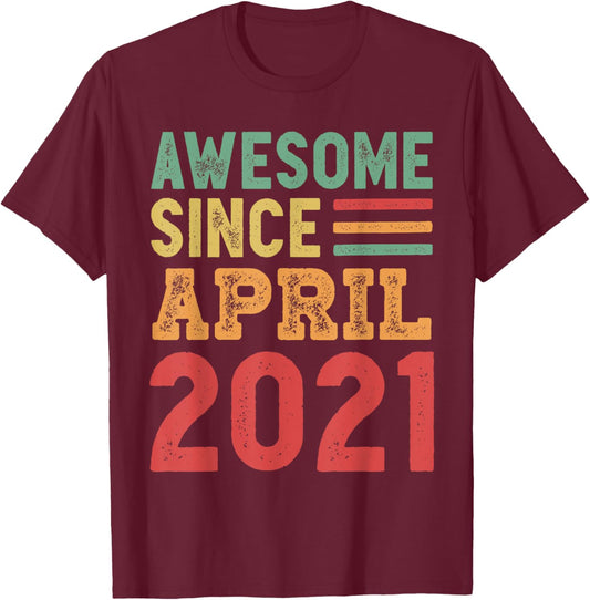 Awesome Since April 2021 4th Birthday Gift T-Shirt - T-Shirt | Maroon