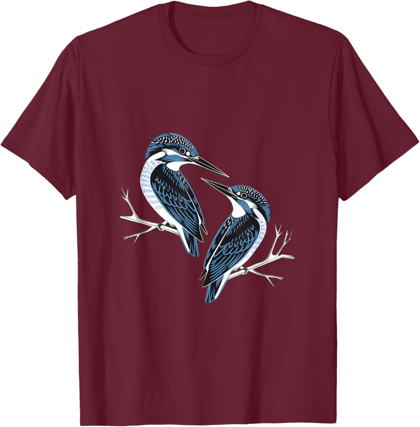 Beautiful Kingfisher Birds on Branch T-Shirt - T-Shirt | Maroon
