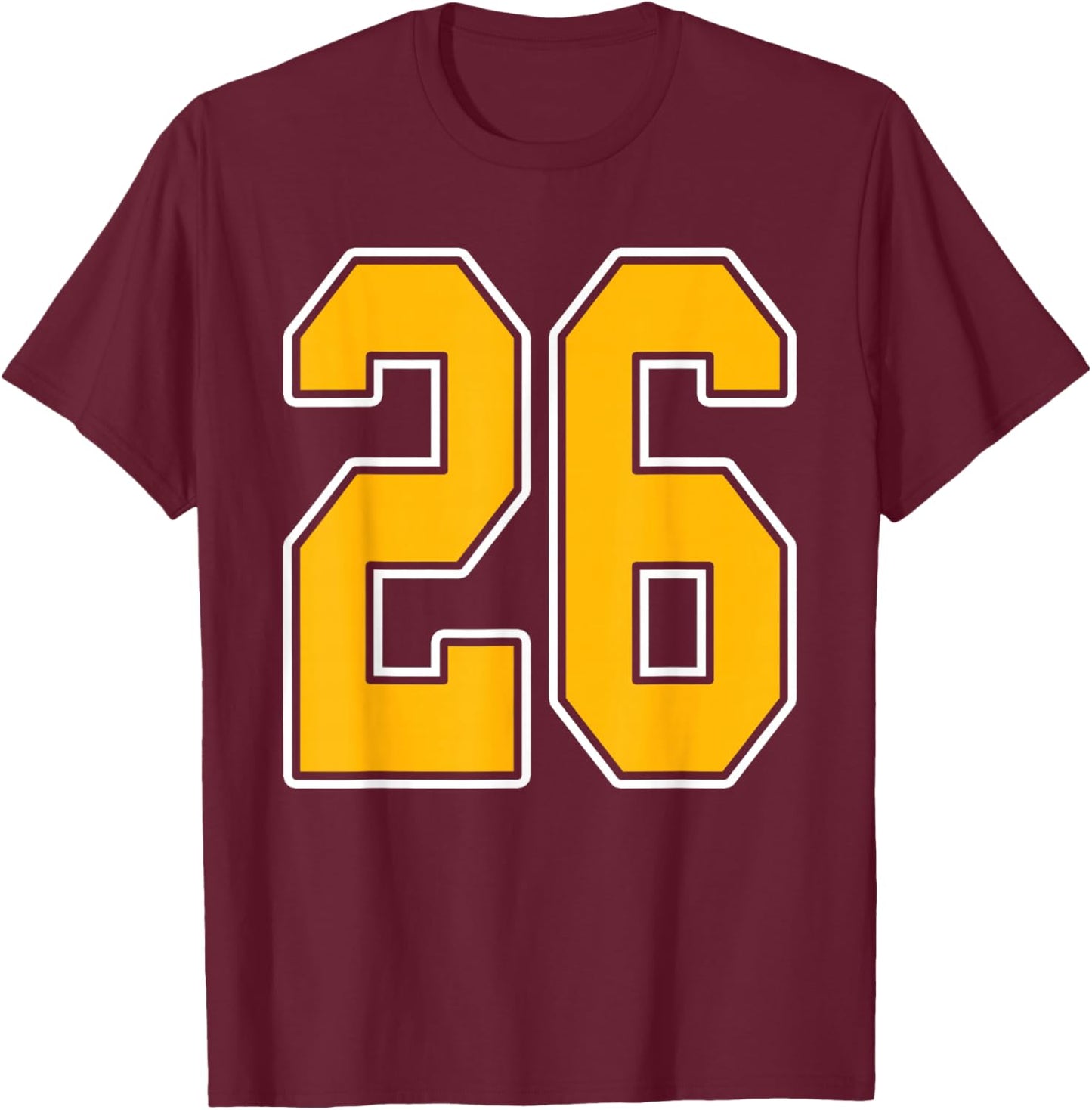 Gold and White Sports Number 26 Jersey Uniform Player T-Shirt - T-Shirt | Maroon