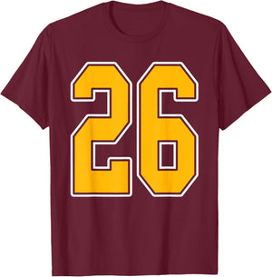 Gold and White Sports Number 26 Jersey Uniform Player T-Shirt - T-Shirt | Maroon