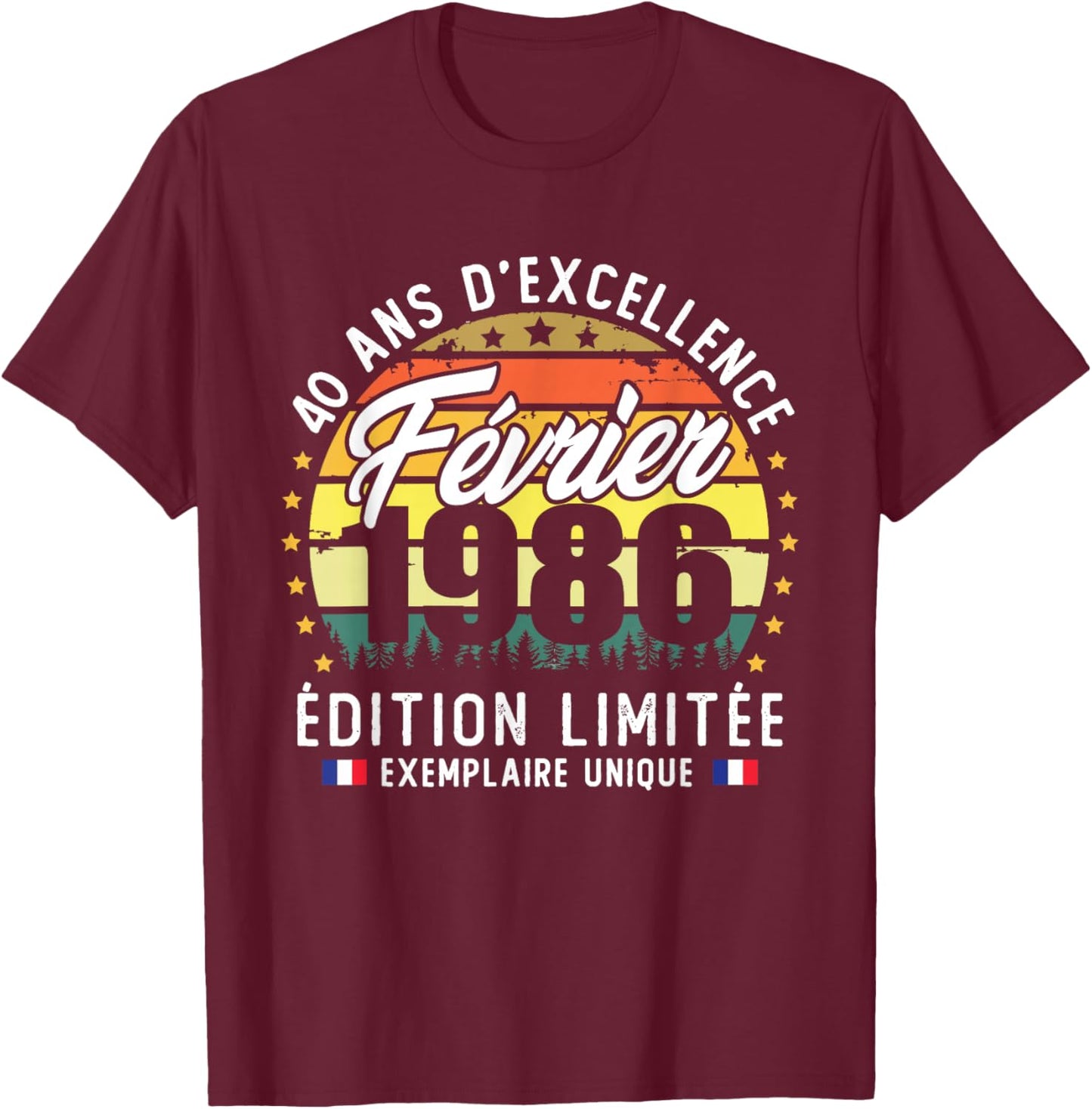 Vintage February 1986 40th Birthday Gift T-Shirt - T-Shirt | Maroon