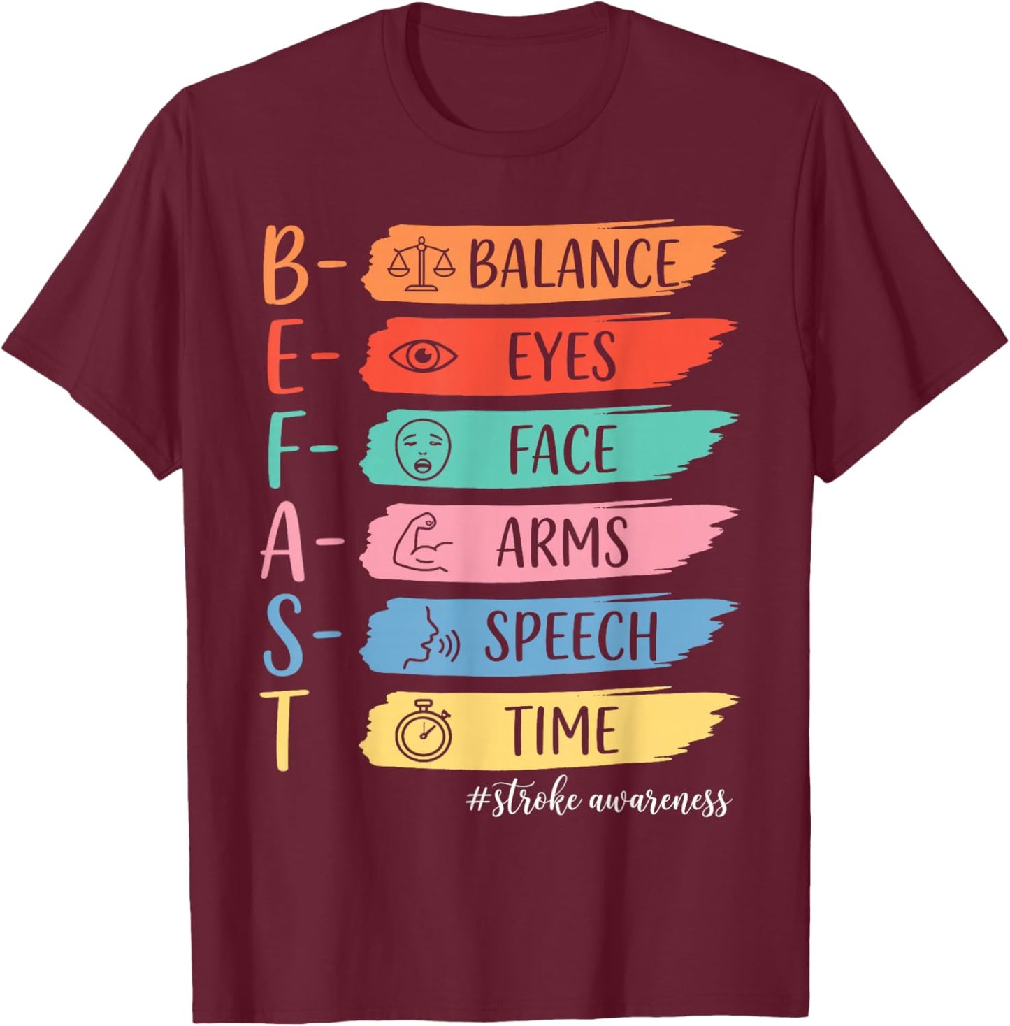Vintage Stroke Awareness BE Fast Healthcare Worker Supporter T-Shirt - T-Shirt | Maroon