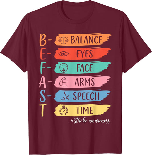 Vintage Stroke Awareness BE Fast Healthcare Worker Supporter T-Shirt - T-Shirt | Maroon