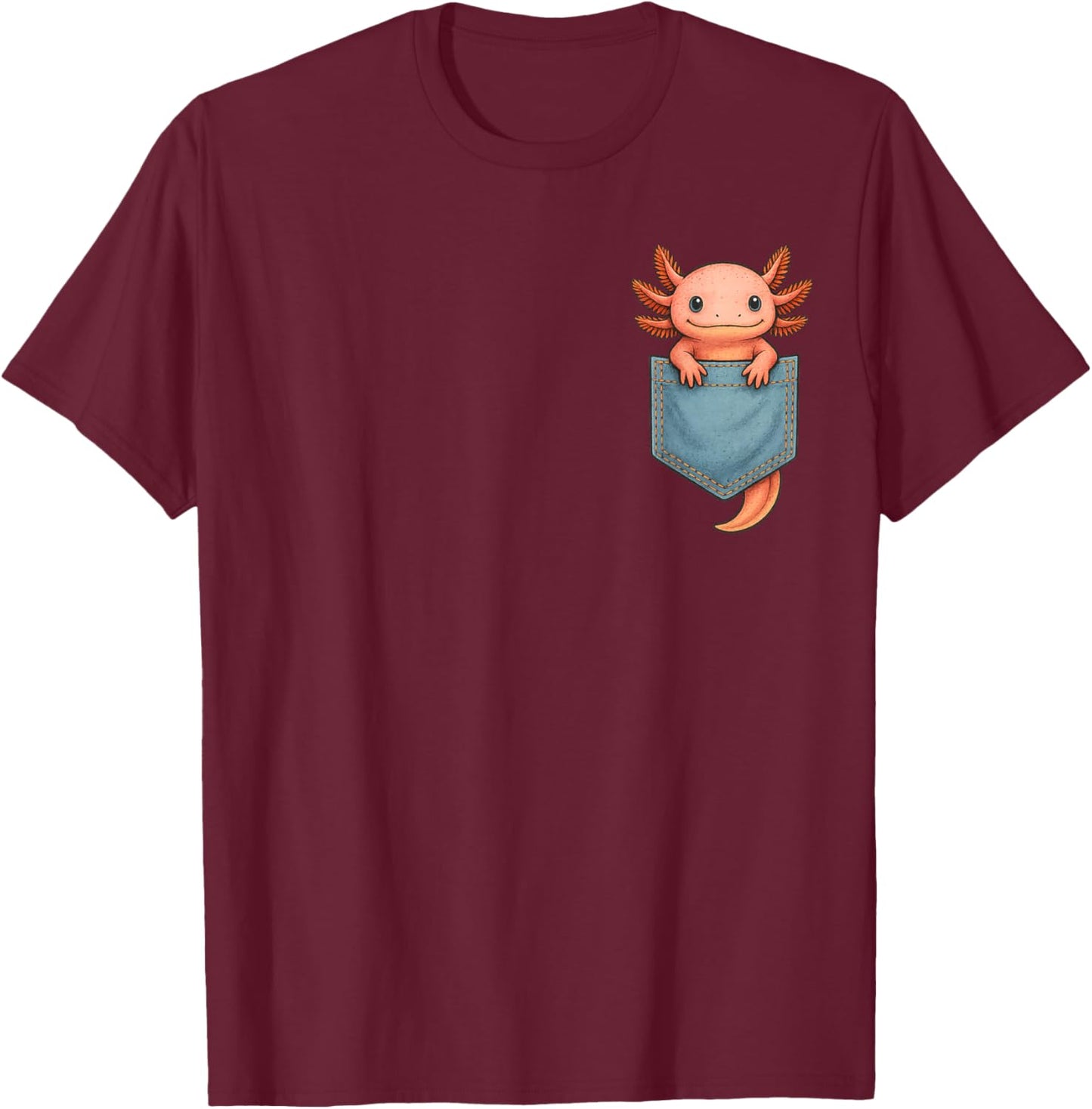 Cute Axolotl Pocket Funny Gifts Women Teen Kid T-Shirt - T-Shirt | Maroon