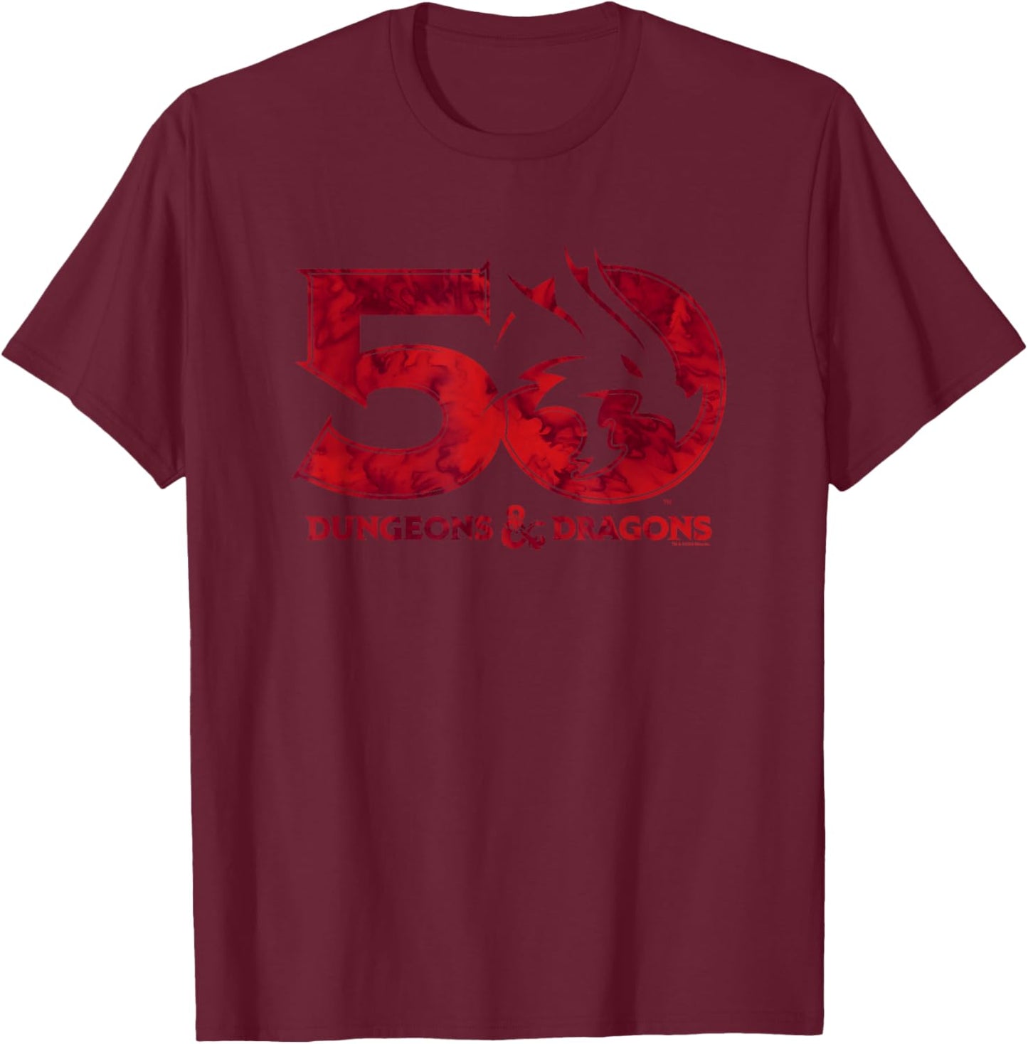 Dungeons & Dragons Dyed 50th Stacked Logo T-Shirt - T-Shirt | Maroon